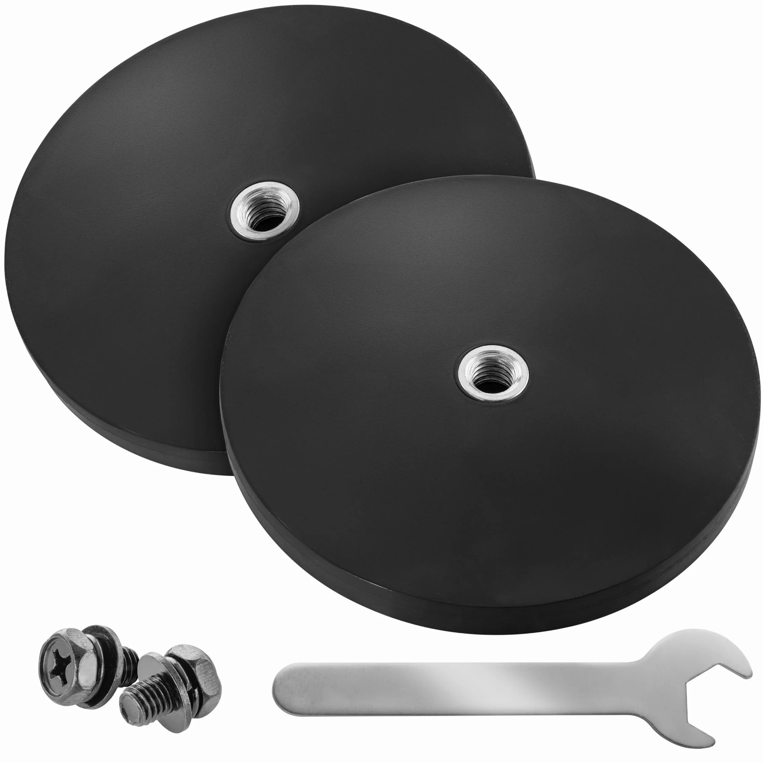 Poppstar 2x Magneti Gommati Neodimio Diametro 66 mm Filetto Interno M6 Forza 20 kg con Chiave e Viti