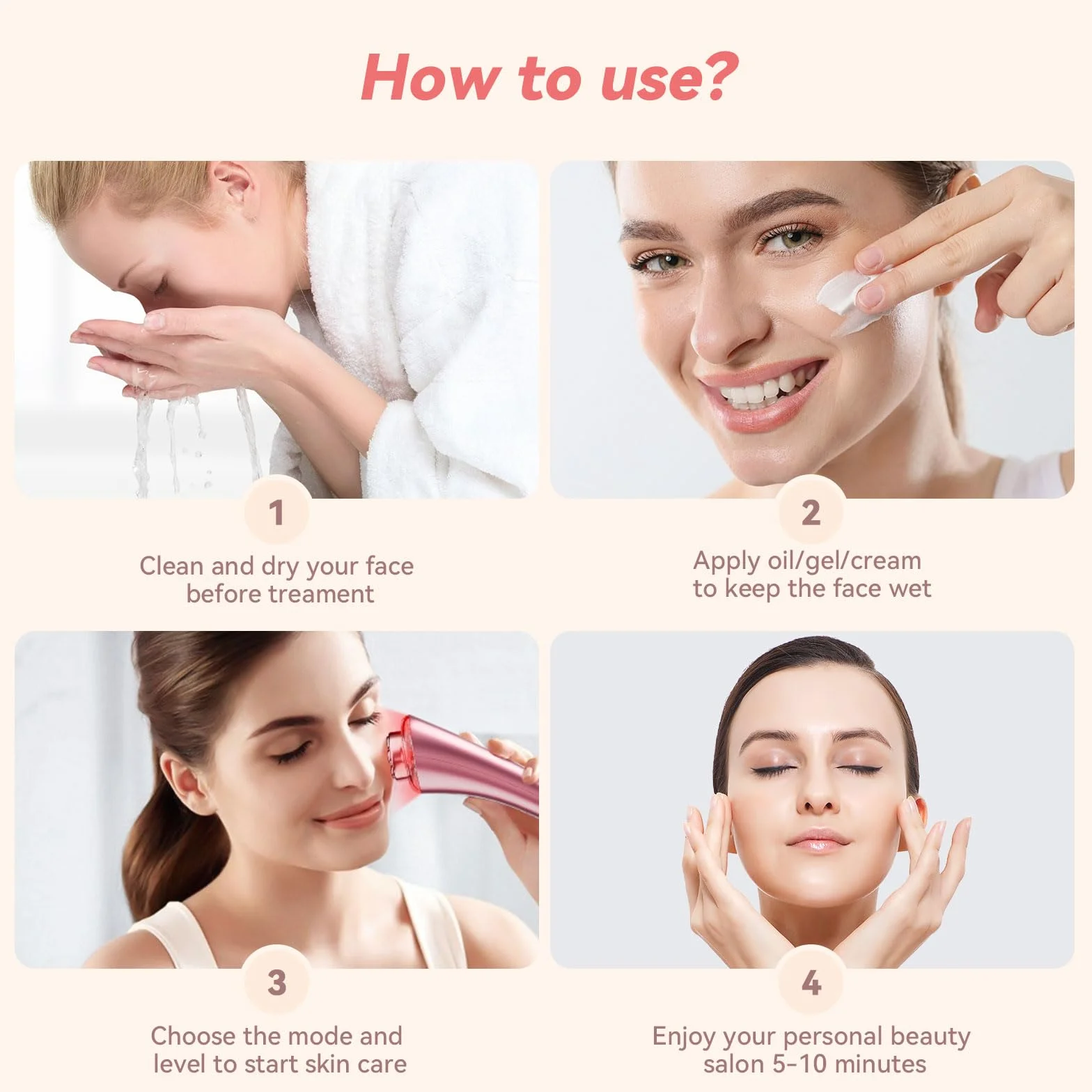 CARER BEAUTY Massaggiatore Viso Radiofrequenza Dispositivo di Bellezza Viso Anti-Rughe con Terapia a 3 Luci LED per Ridurre le Rughe Anti-Invecchiamento e Rassodare la Pelle