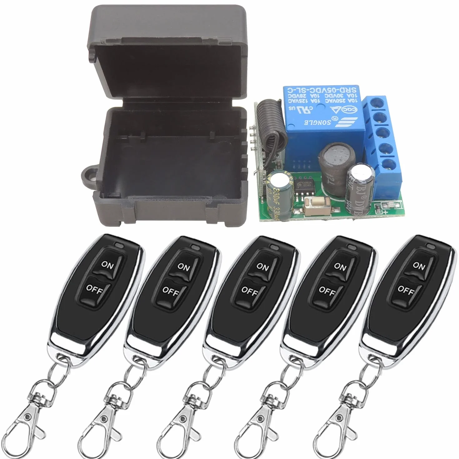 DieseRC Interruttore telecomando senza fili 433 MHz 1 canale Ricevitore relè 5V 12V 24V con 5 Trasmettitori