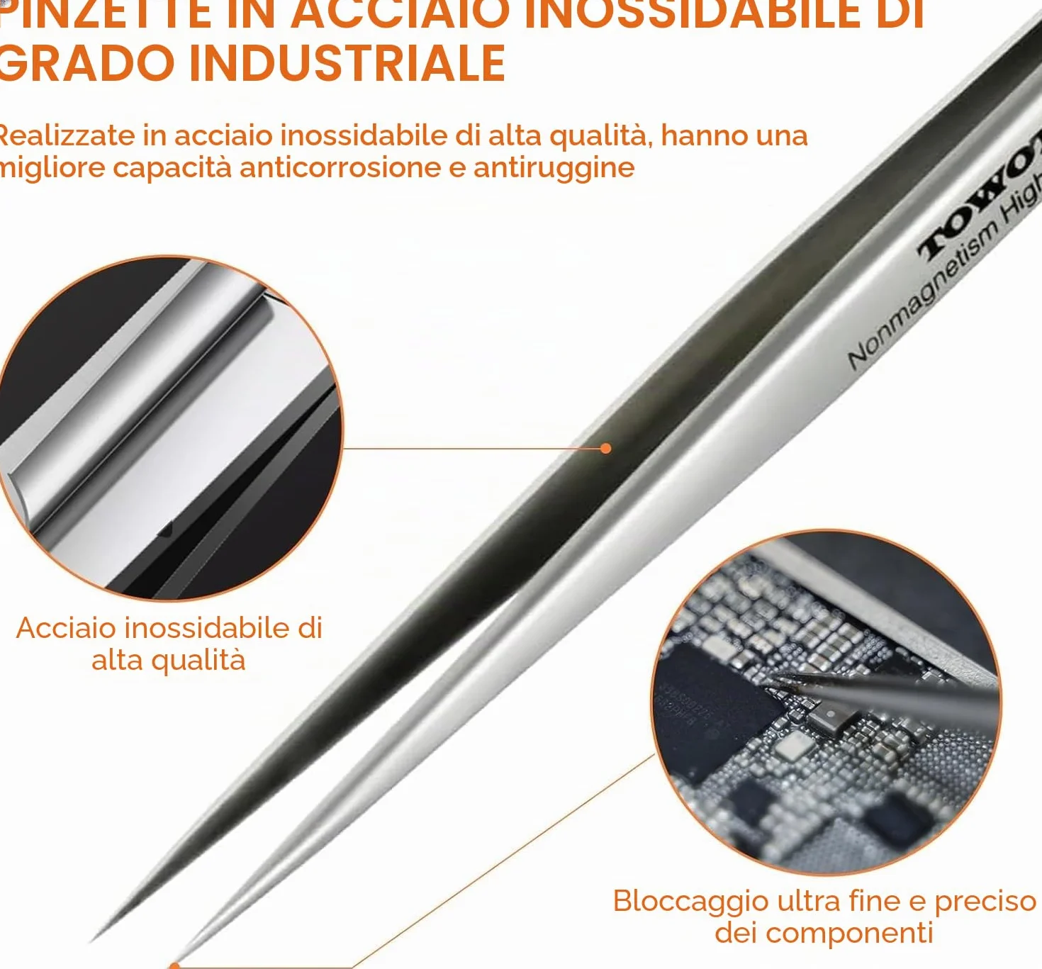 Pinzette di precisione in acciaio inox TOWOT