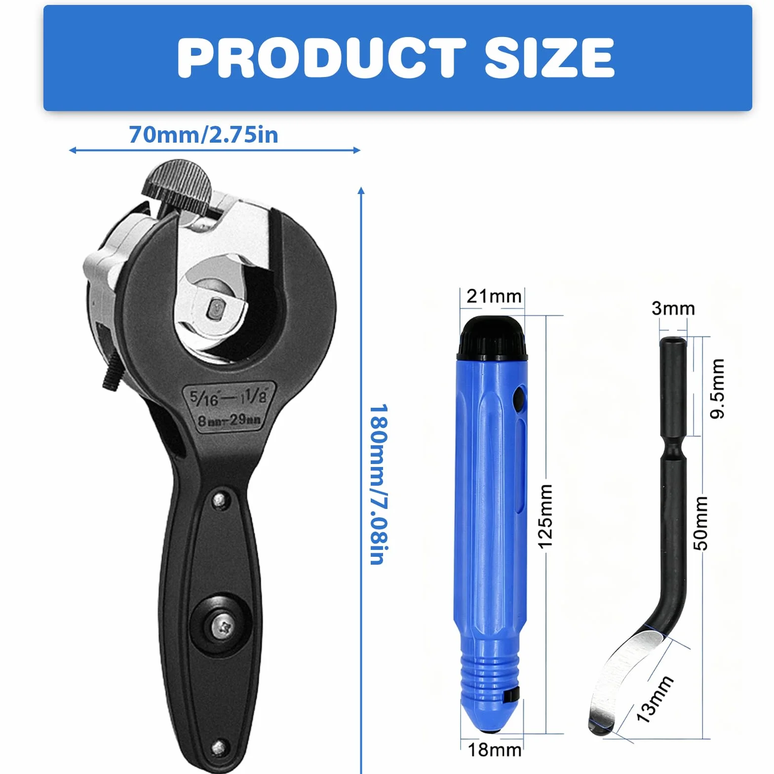 Tagliatubi a Cricchetto per Acciaio Inossidabile e Rame 8-29 mm, Set con 3 Dischi Intercambiabili