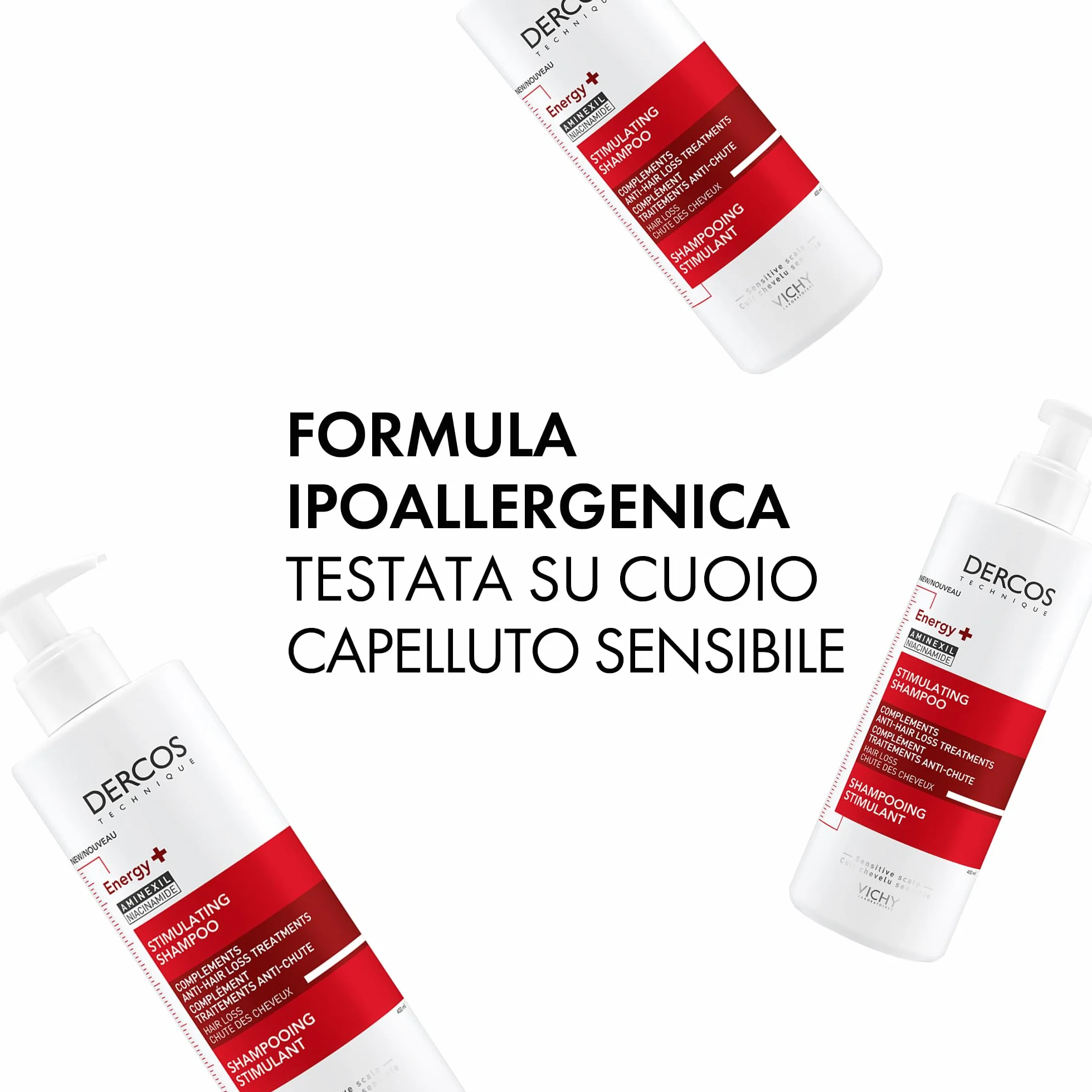 Vichy Dercos, Shampoo Energizzante, Per Tutti i Tipi di Capelli, Azione Anti-Caduta, Capelli Sani e Forti, Arricchito con Aminexil e Niacinamide