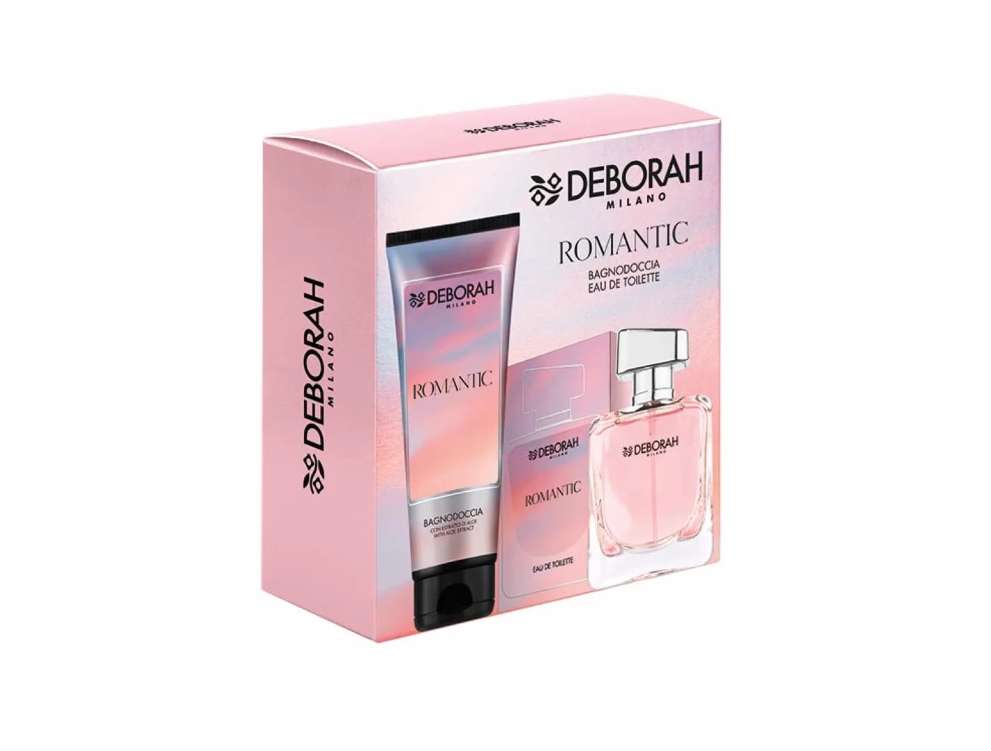 Deborah Milano - Romantic Set Doccia con Profumo e Bagnodoccia, Cofanetto Regalo Donna, Fragranza Fiorita con Note di Aranci e Fiori Trasparenti, Eau de Toilette 100ml e Docciaschiuma 250ml