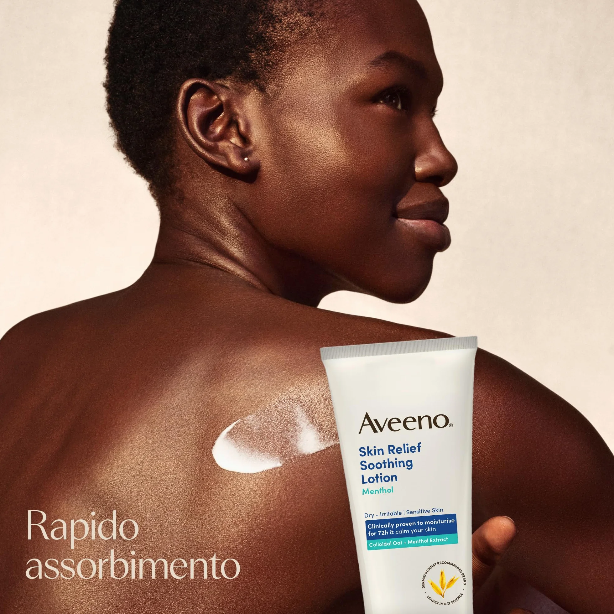 Aveeno Skin Relief Crema Corpo Idratante Lenitiva, Crema corpo con Mentolo e Avena Colloidale Prebiotica, Crema corpo idratante pelle secca e sensibile, 200 ml