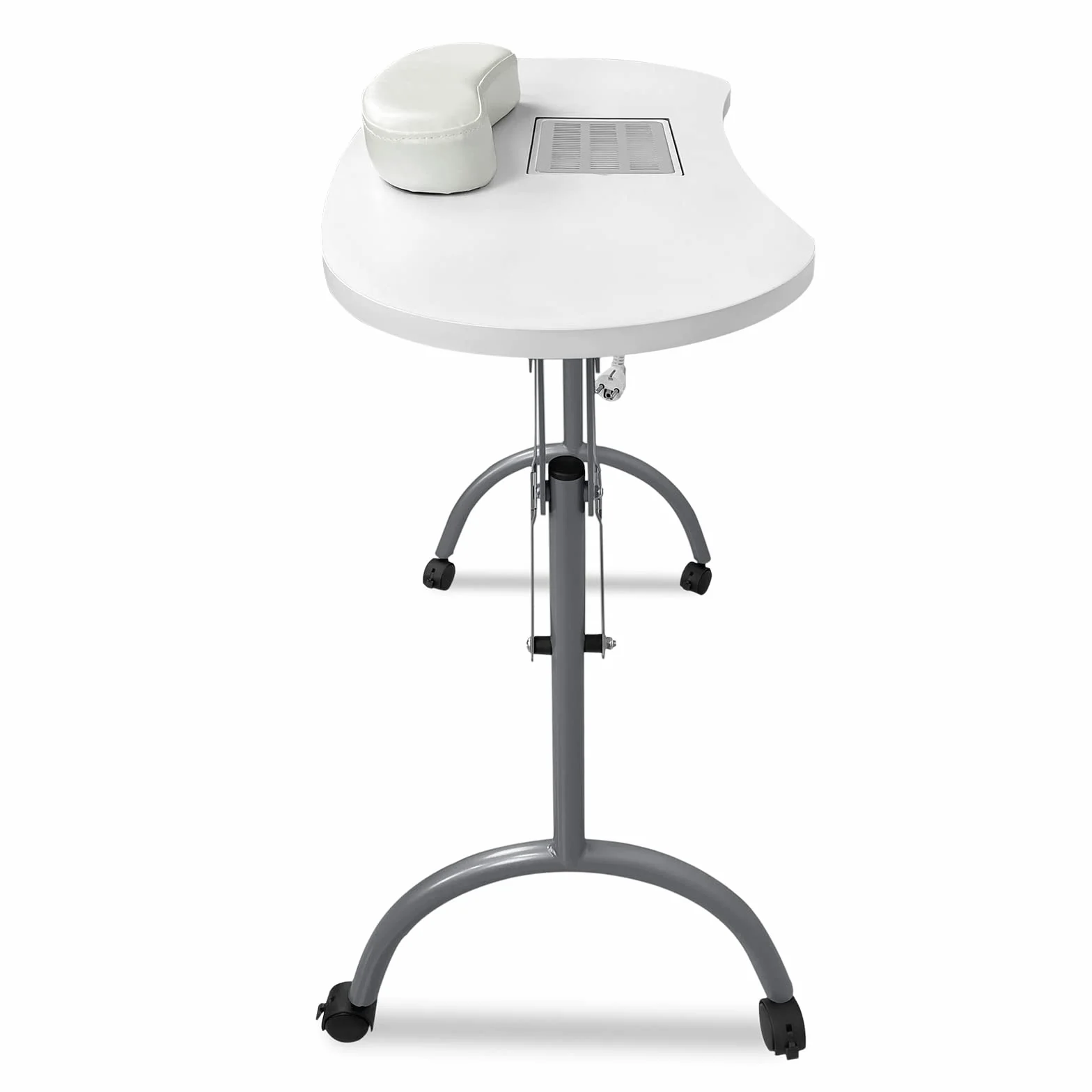 HENGMEI Tavolo per Unghie con Aspirazione, Tavolo Mobile per Manicure con Estrazione Della Polvere Incorporata Pieghevole per Salone per Unghie con Rotelle e Cuscino per i Polsi, Bianco