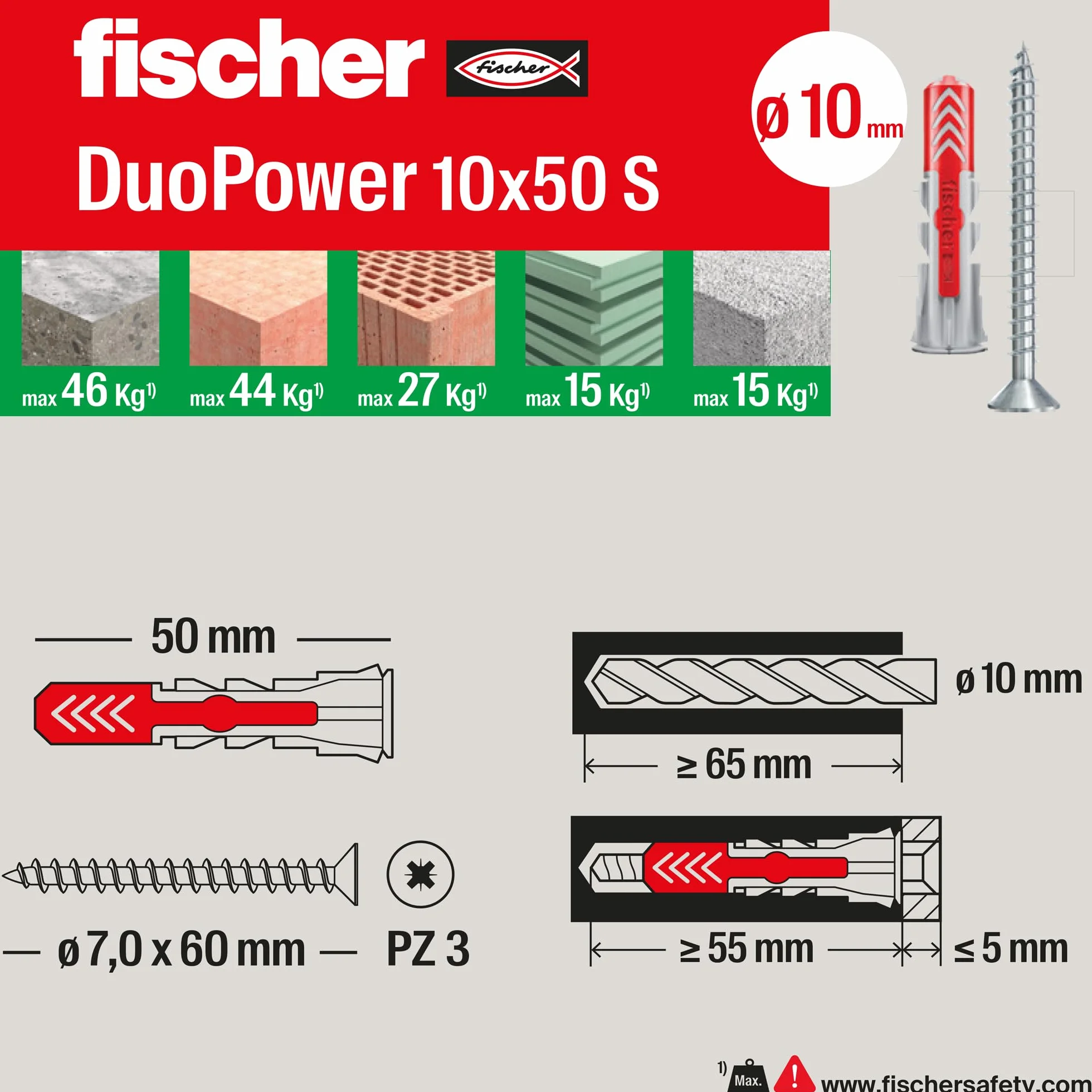 Fischer PowerBox 180 Tasselli DuoPower con Viti e Ganci, 360 Pz, per Muro Pieno, Forato e Cartongesso
