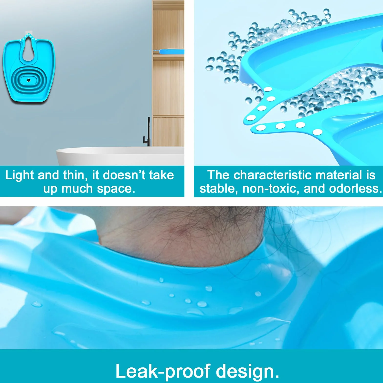Lavabo per capelli per costretti a letto, pieghevole, con tubo di scarico, in TPE mobile shampoo, lavabo, per letto per bambini, anziani, disabili incinte (blu)