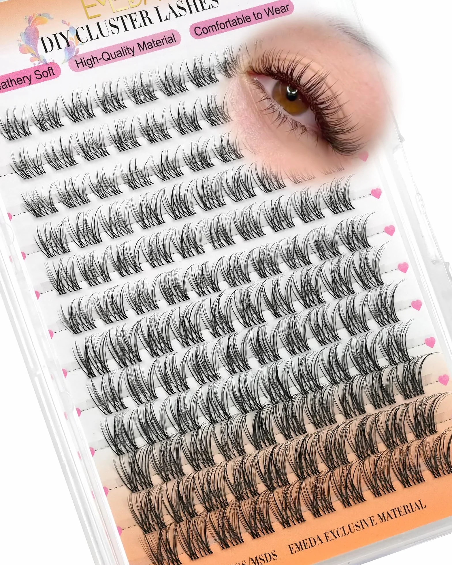 EMEDA Ciglia Finte a Ciuffetti Naturali Wispy - Ciglia Cluster Individuali a Banda Invisibile, Estensioni di Ciglia Fai-da-te Fluffy Effetto, C Curl Mix 8mm 10mm 12mm 14mm Lashes (VENUS-Mix)