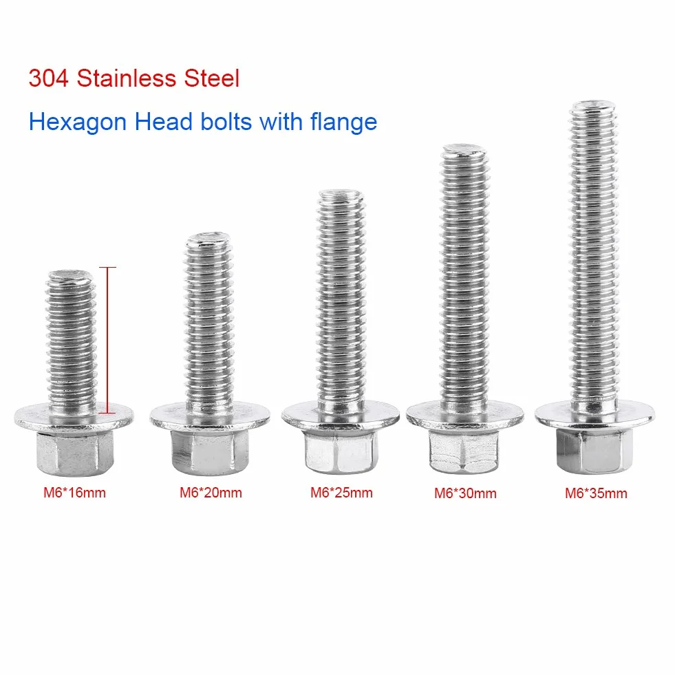 Kit Viti Inox SS304 M6x20 Flangia Esagonali Bulloni Testa Cilindrica Fissaggio Universale