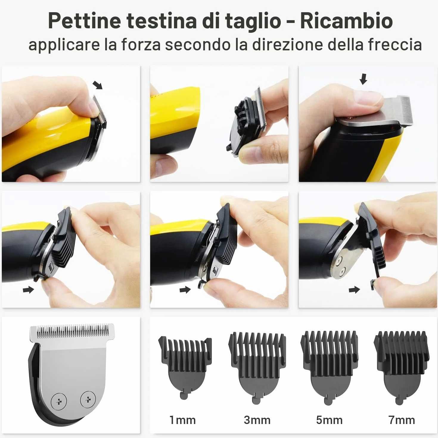 Tagliacapelli Uomo Professionale, Regolabarba Elettrico Barba Rasoio Capelli con 4 Pettine Guida e Potenti Batterie al litio Ricaricabili Incorporate, per la Cura di Barba, Capelli e Corpo (giallo)