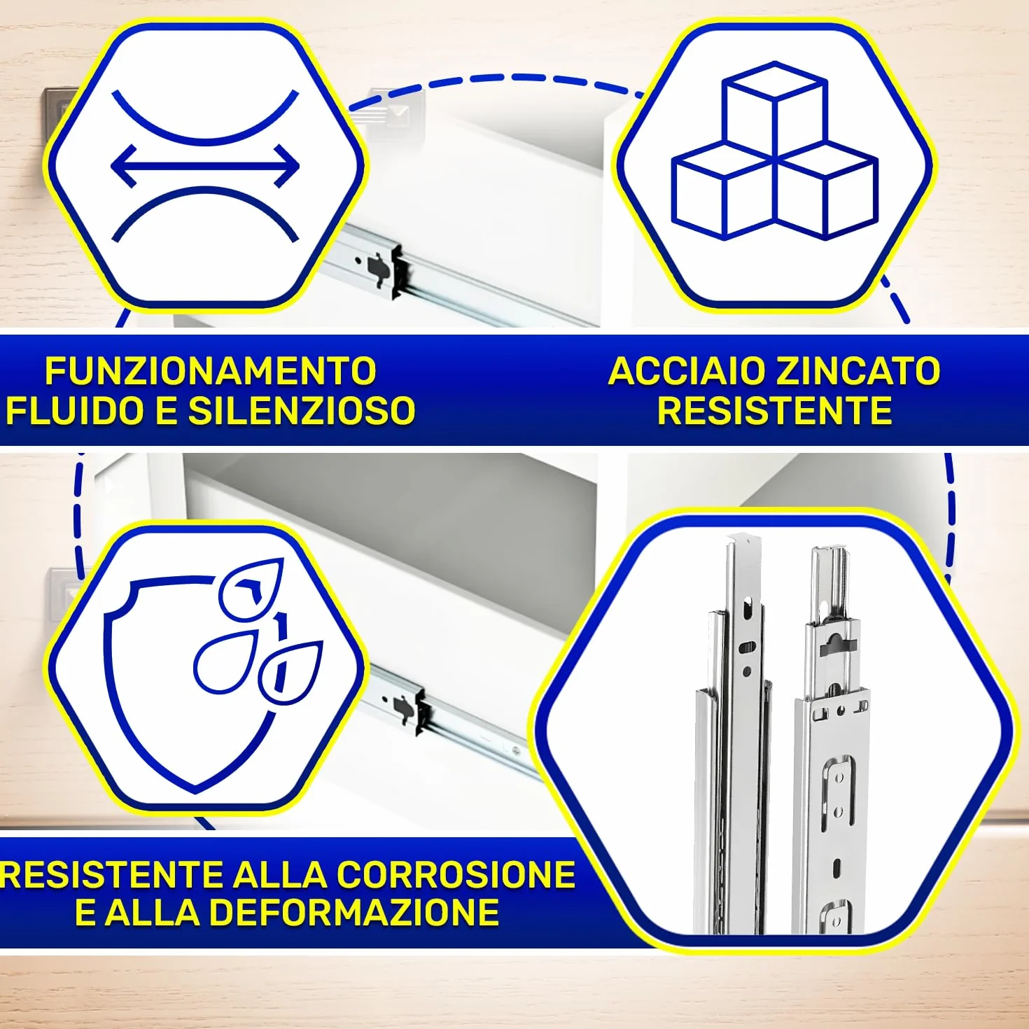 Coppia Guide per Cassetti Telescopiche 300 mm x 35 mm Acciaio Zincato MONTERAL
