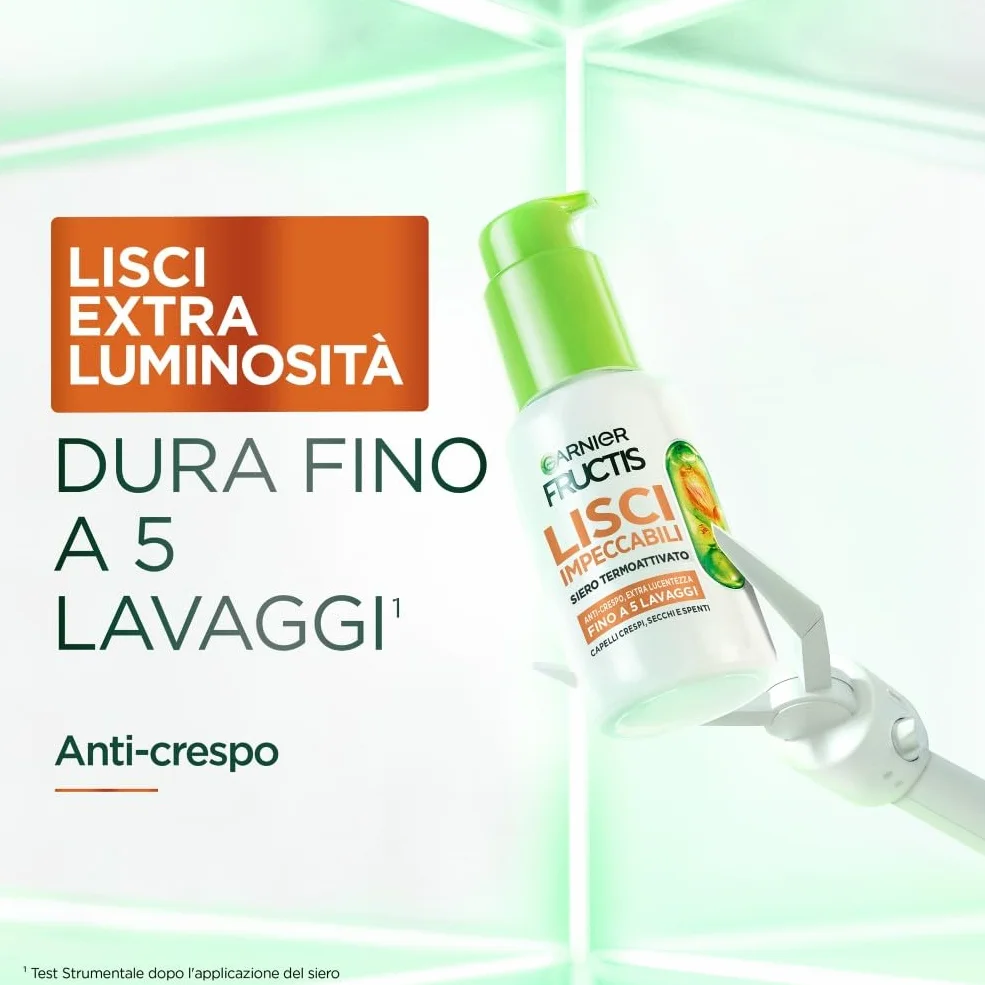 Garnier Fructis Siero Termoprotettore, Per Capelli Lisci e Lucenti a Lungo, Resistenti all'Umidità, Trattamento Lisciante alla Cheratina Vegetale e Olio di Argan, Lisci Cheratina, 50 ml