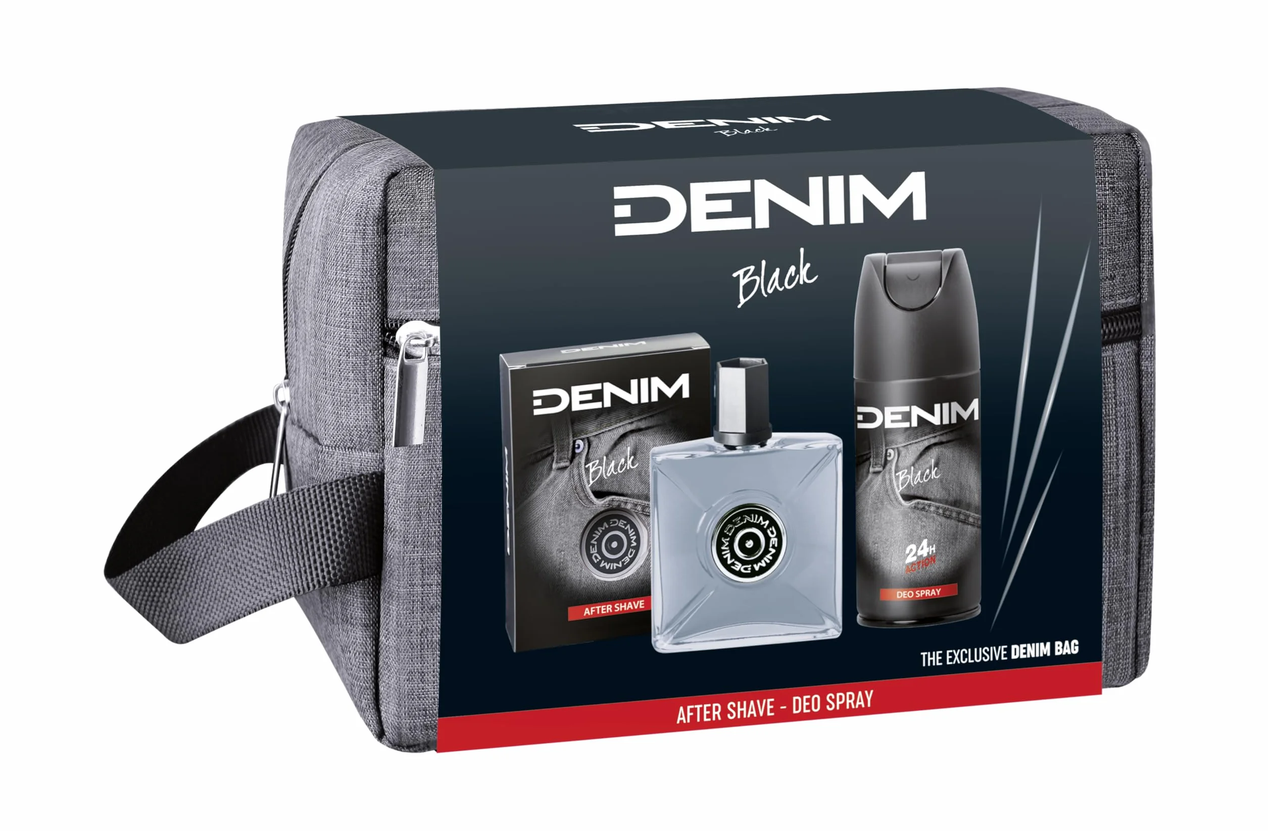 Denim - Regalo Uomo, After Shave Dopobarba 100 ml e Deodorante Spray 150 ml, Fragranza Black, con Beauty Case Uomo