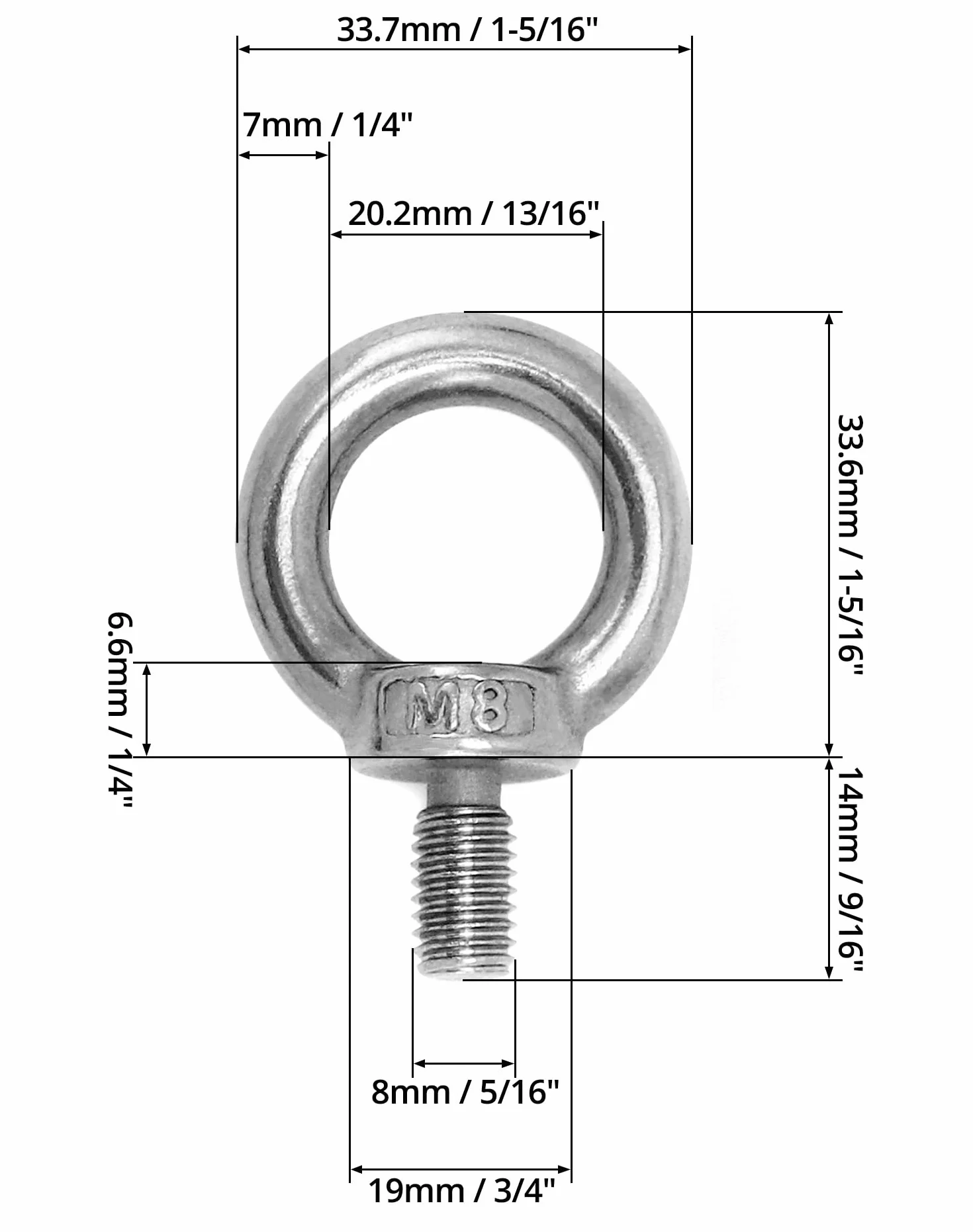 QWORK M8 Bullone ad Occhiello 304 Acciaio Inossidabile per Sollevamento 120kg