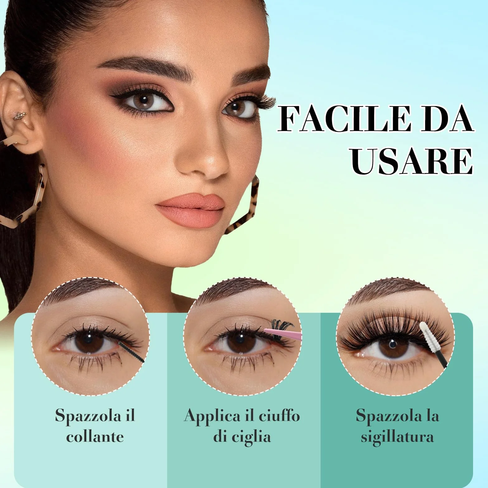 VEGCOO 640 Pezzi Ciglia Finte Extension Ciglia, 30D-40D-50D-60D Curl Ciglia Finte Ciuffetti, 8-16mm Kit di Extension per Ciglia, DIY Eyelash Extension per Donne Principianti,Confezione regalo verde