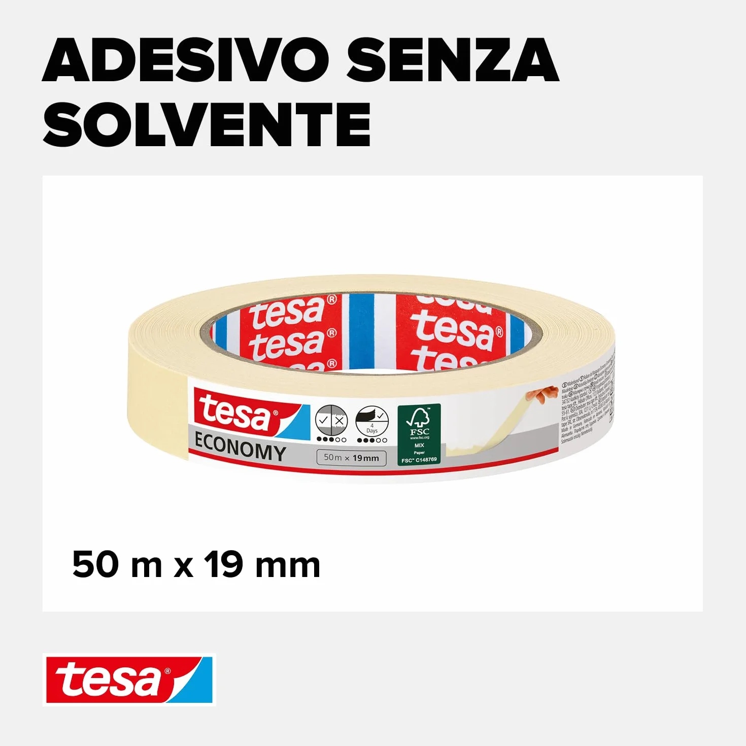 Tesa Nastro Per Mascheratura Economy Ecologo Carta 50 x 19 mm Beige Rimozione Senza Residui