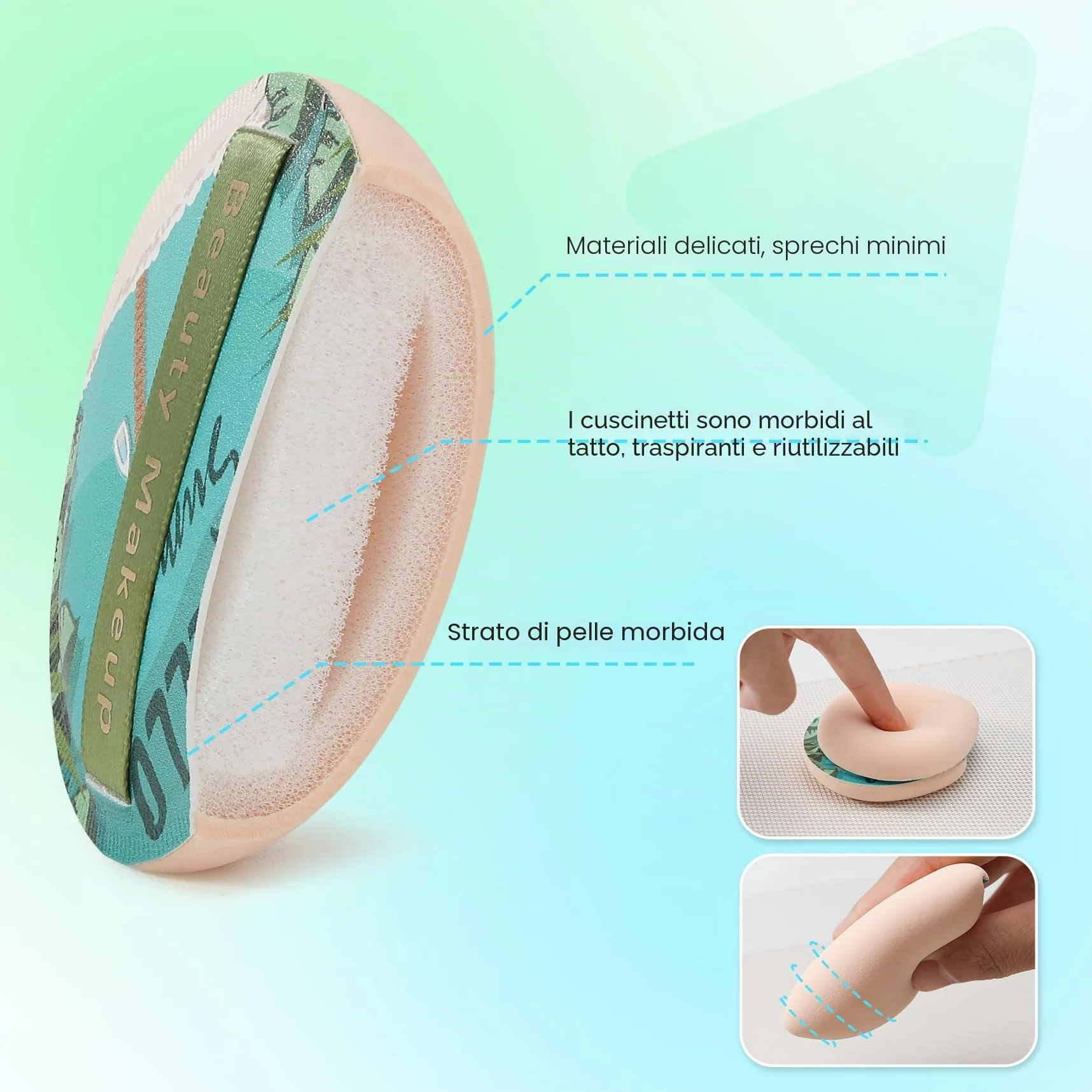 FVION Piumini da Cipria 2 Pezzi, Spugnetta Cipria Powder Puff, Grande Soffio di Cipria Del Viso per Uso Asciutto e Bagnato, Beauty Blender Spugnette per Cipria, Fondotinta, Contouring (Blu)