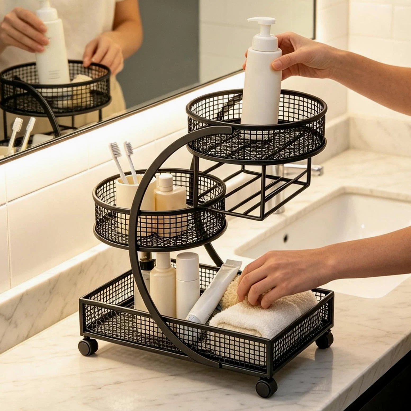 Organizer per trucchi da bancone - Scaffale multiuso per cosmetici | 35 x 32 x 19 cm, organizer per cosmetici per toilette, toeletta, comò, comodino, camera da letto, cucina, scrivania