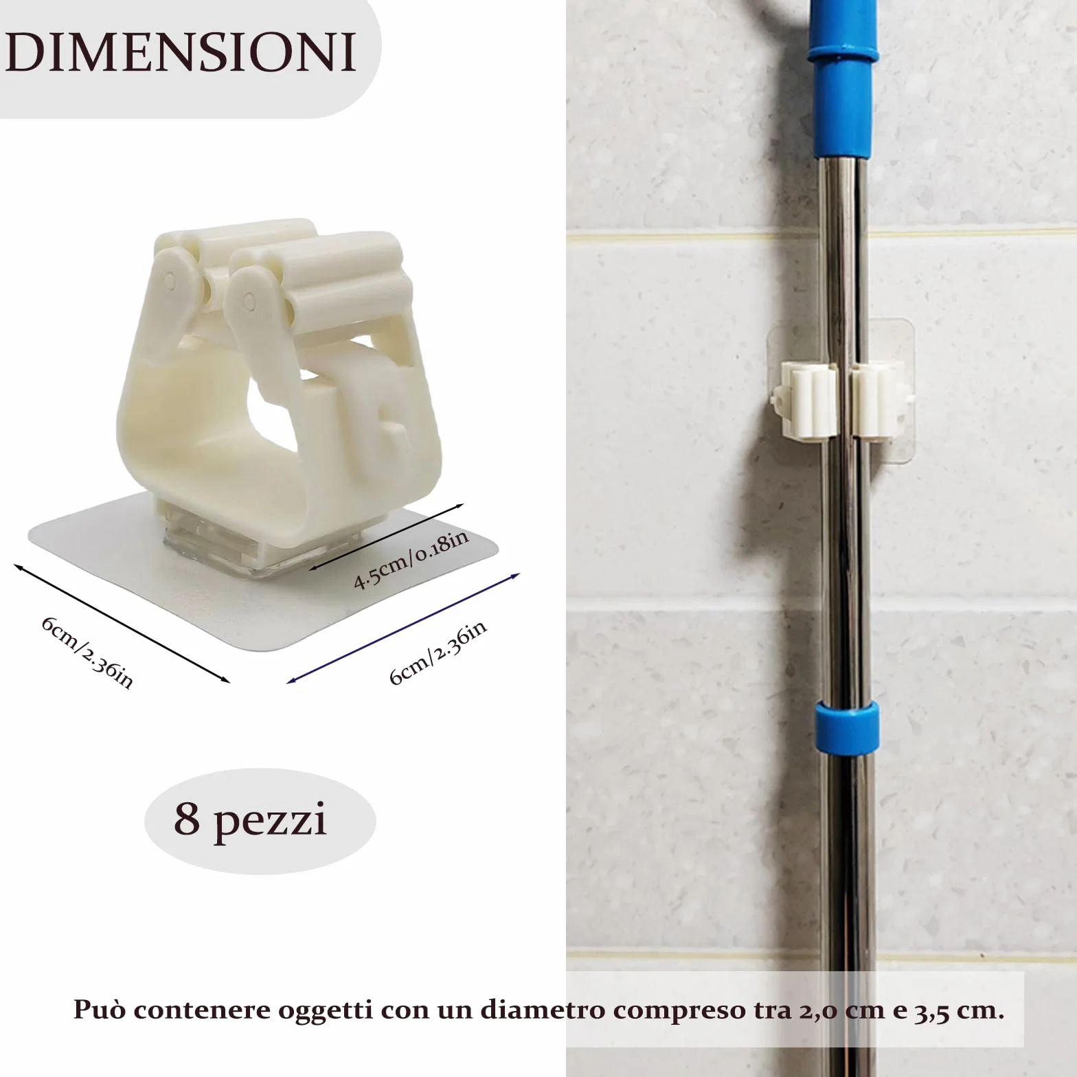 Porta Scope Parete 8 Pezzi, Autoadesivo Appendi Scope a Muro, ABS Portascope da Muro Regolabile