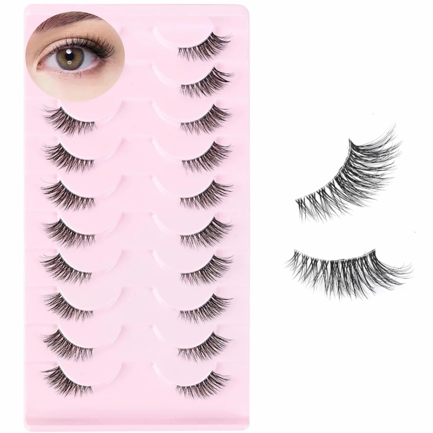 10 Paia Mezze Ciglia Finte, Half Lashes Cat Eye, Finte Naturali Fake Eyelashes Riutilizzabile