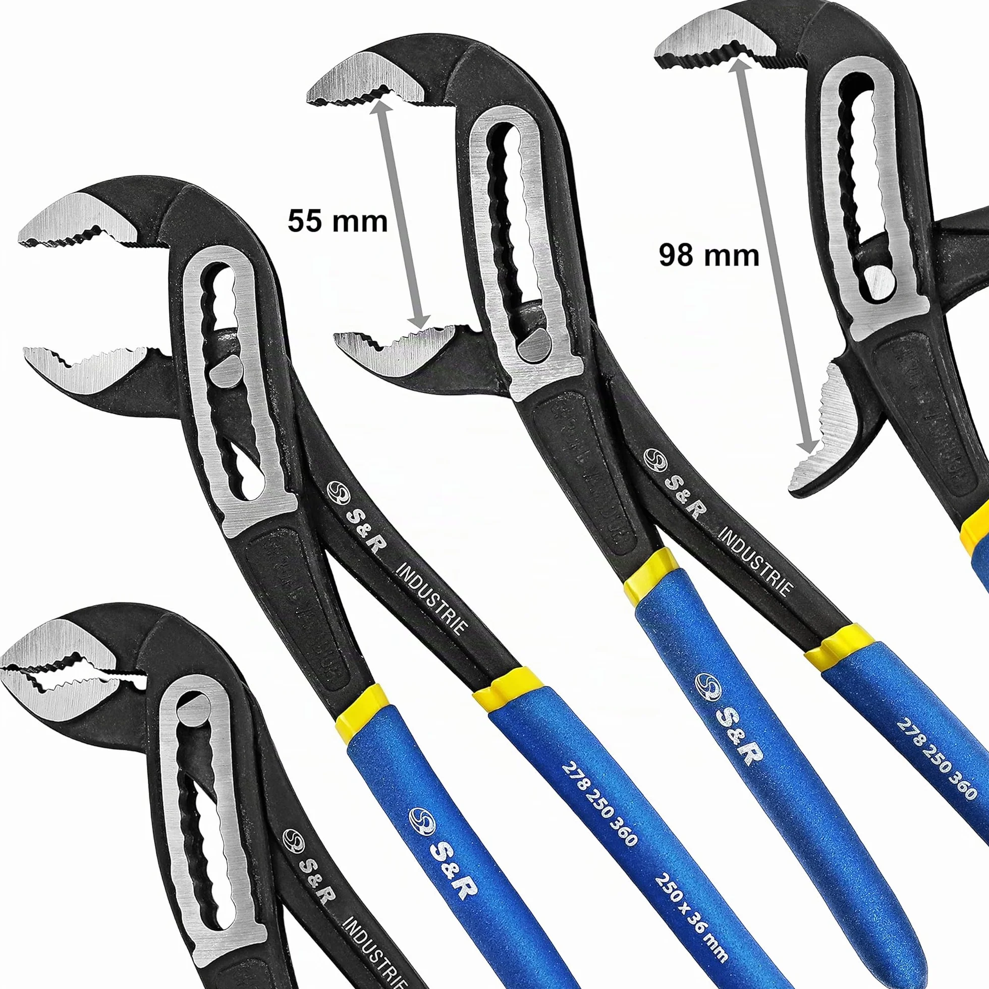 S&R Chiave a Pappagallo Professionale Regolabile 250 x 36 mm Acciaio al Cromo Vanadio Fosfatato Blu