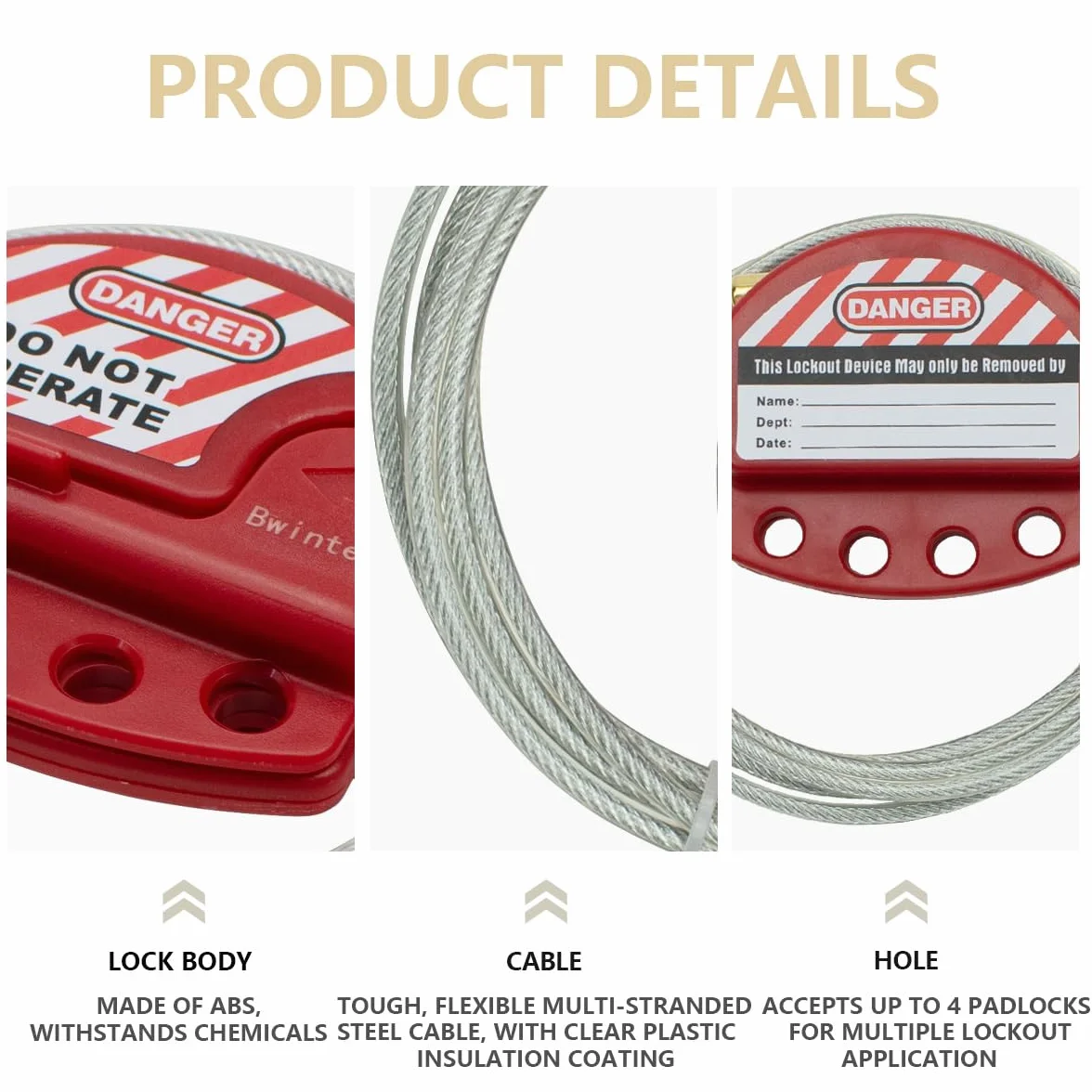Cavo d'acciaio regolabile Bwintech 2 pezzi per blocco tagout lucchetti sicurezza
