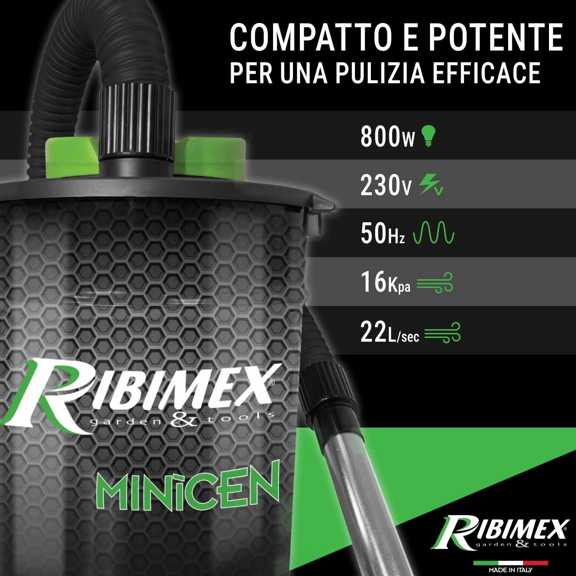 Ribimex Aspiracenere Elettrico Minicen 10L 800W con Filtro HEPA Lavabile PRCEN011