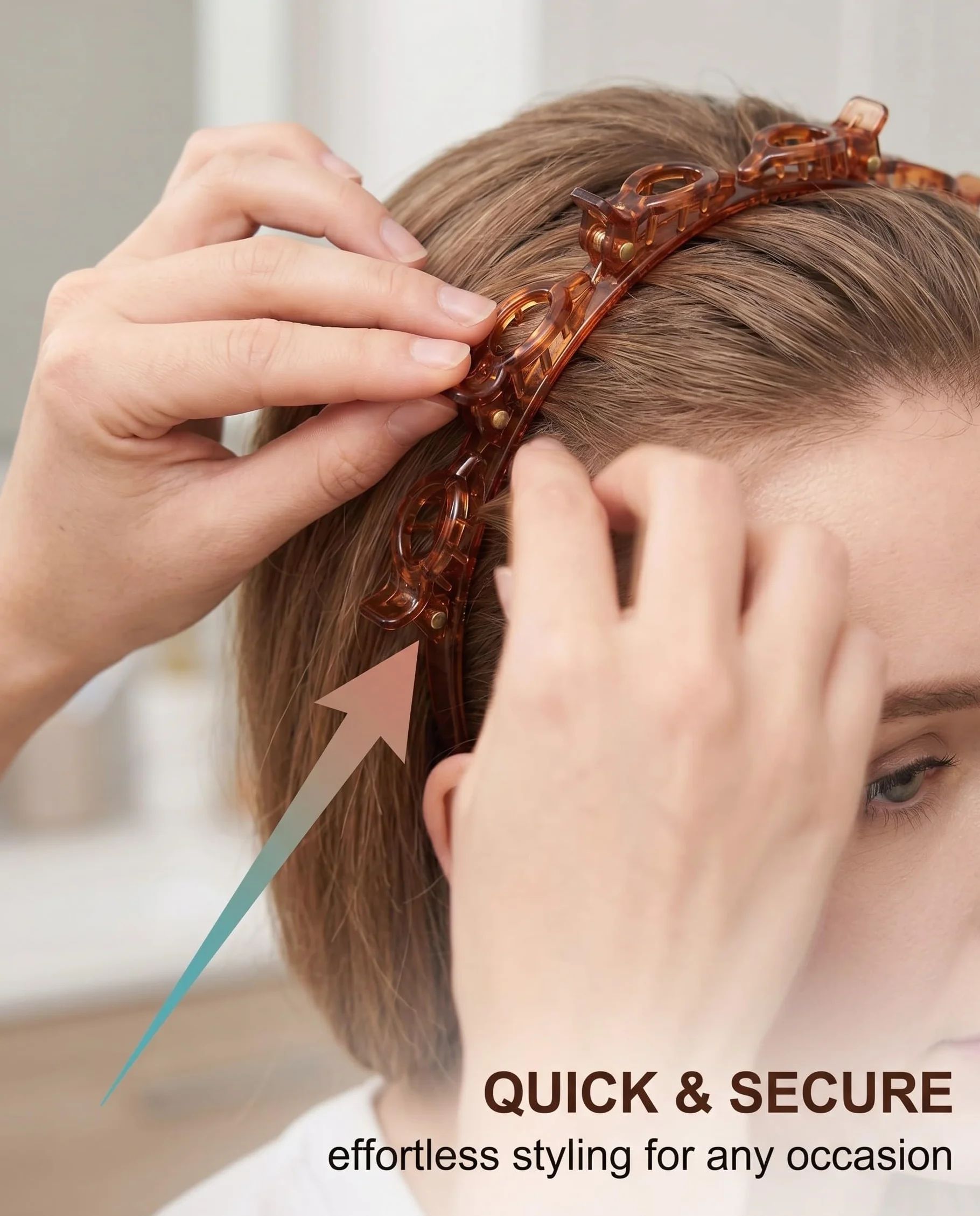 Cerchietti Capelli Donna con Mollette, 2 Pezzi (2 Colori Diversi), Fascia Antiscivolo per Capelli, Accessorio Styling Semplice e Veloce.