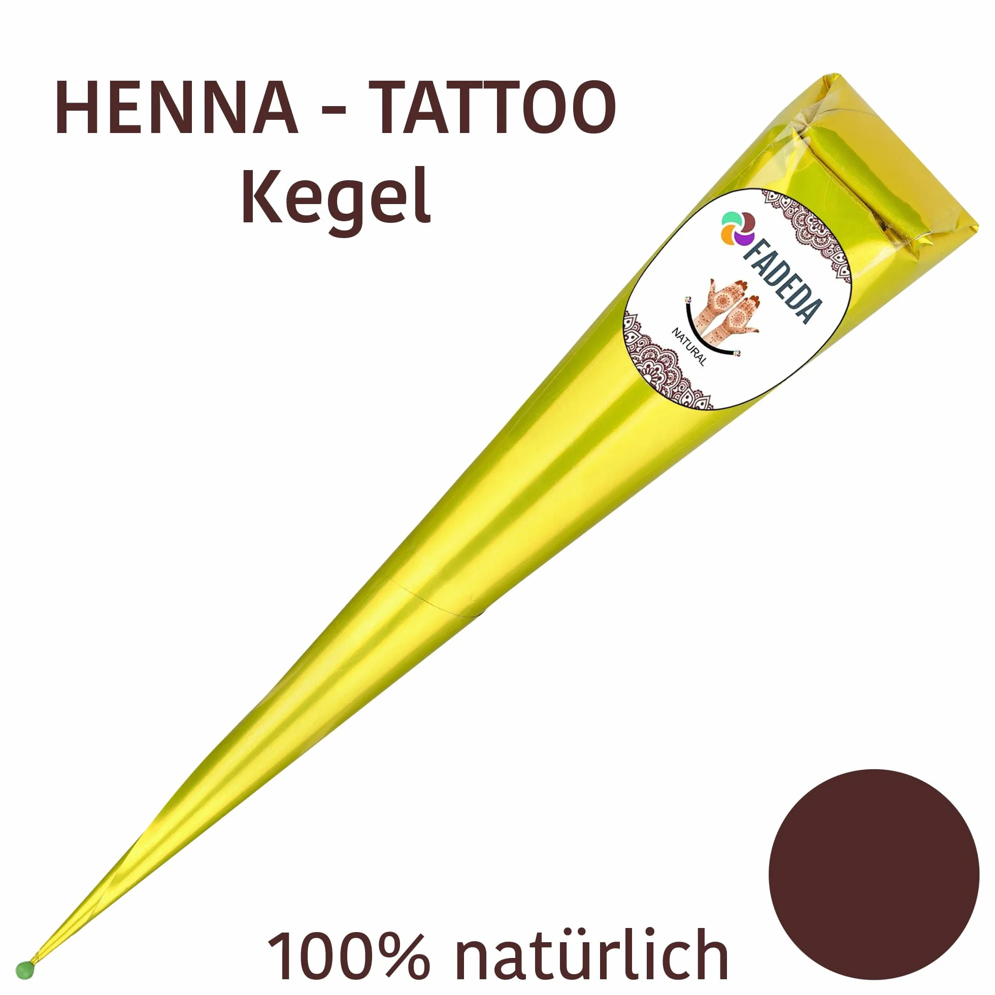 4 coni di henné FADEDA | 4 x 25 g pasta naturale | marrone naturale | 8 diversi stencil per adesivi | 100% vegetale | pronto all'uso e senza PPD