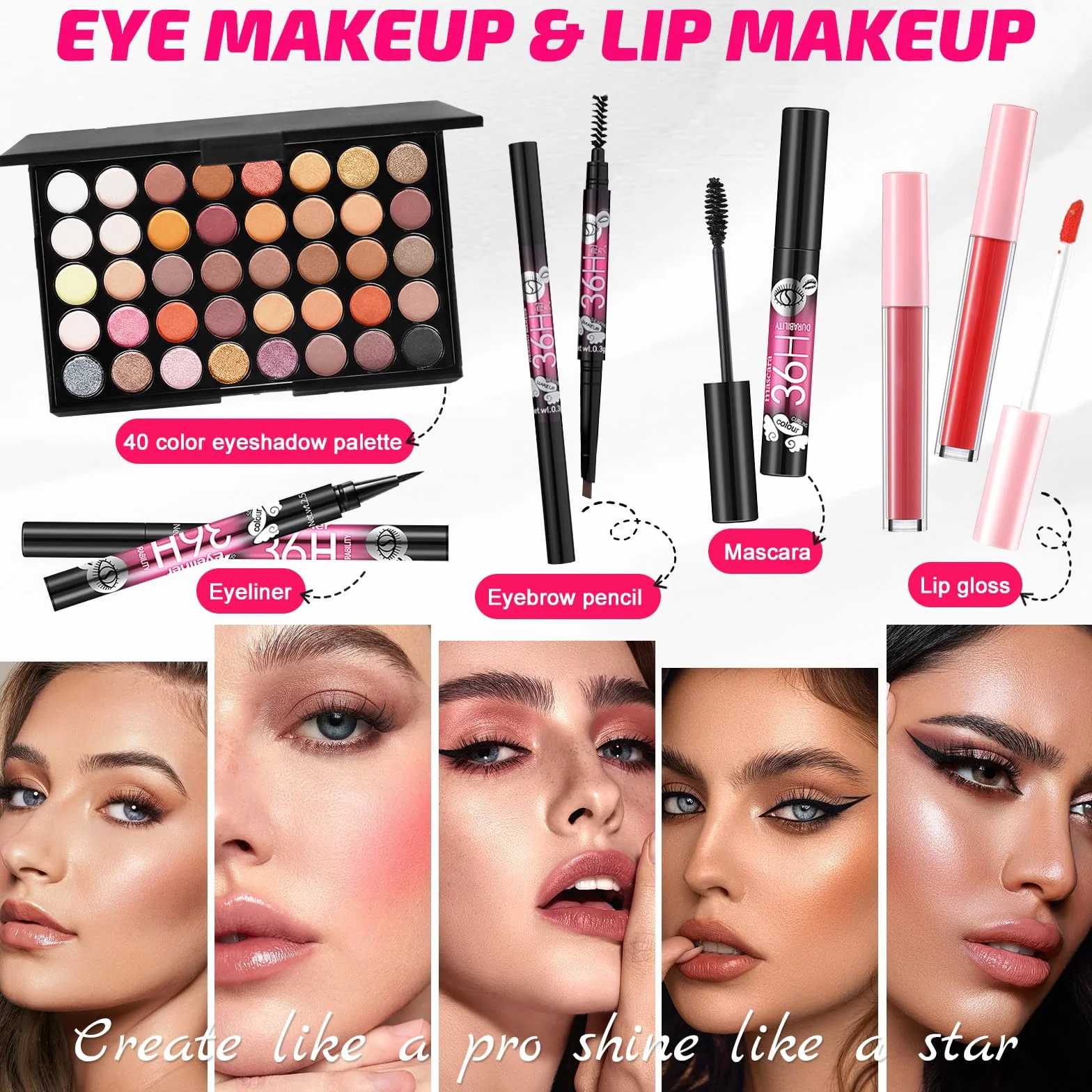 Tutto in Uno Set Trucchi Donna, Kit Trucco Make Up Completo, Trousse Trucchi per Ragazza Adolescente con Palette di Ombretto Liner Occhi Fondotinta Mascara Gloss Labbra Fard Valigetta Trucchi