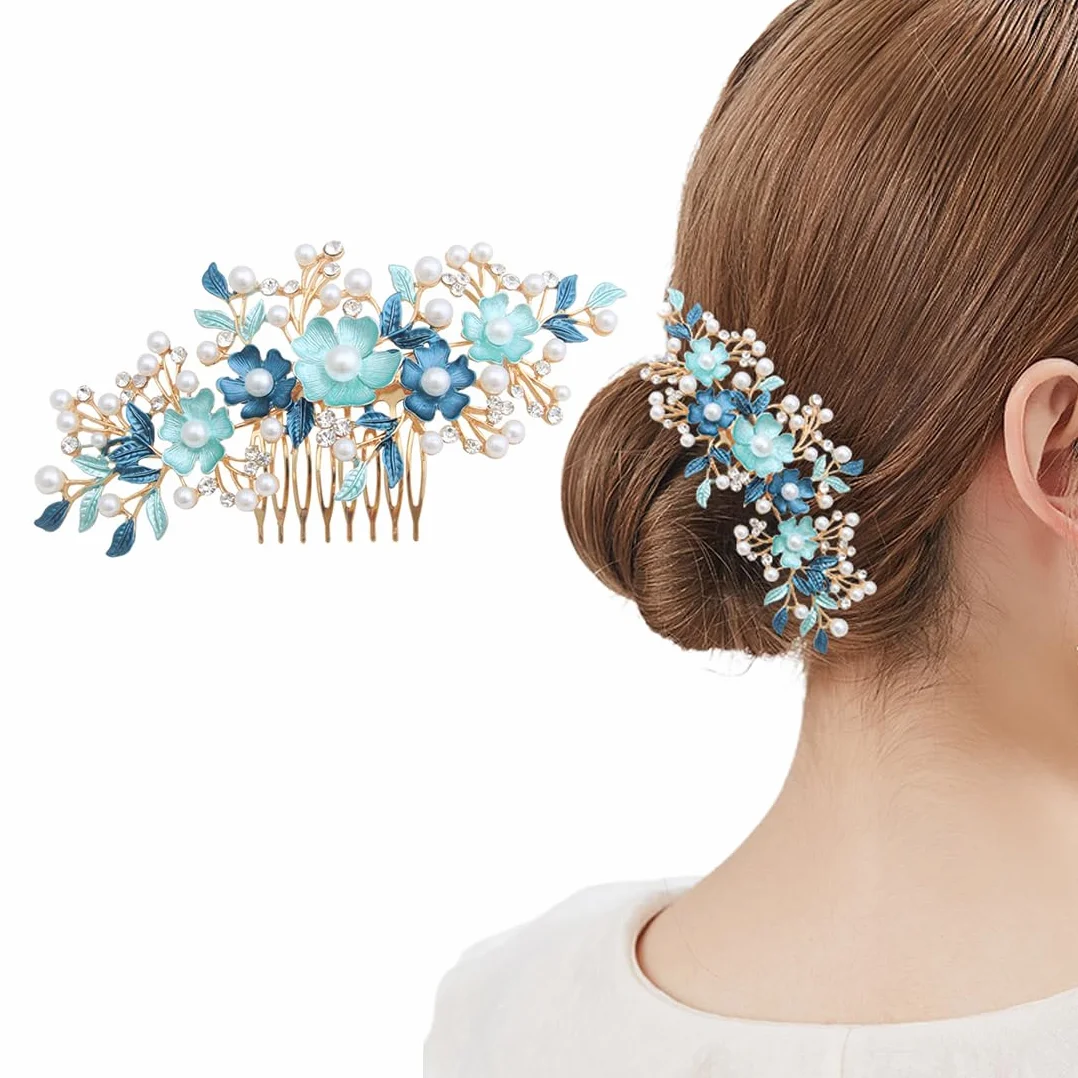 Scintillante Cristallo Nozze Pettine per Capelli, con Fiori di Perle Cristallo Accessori, Accessorio per cCapelli da Sposa per Donne e Ragazze