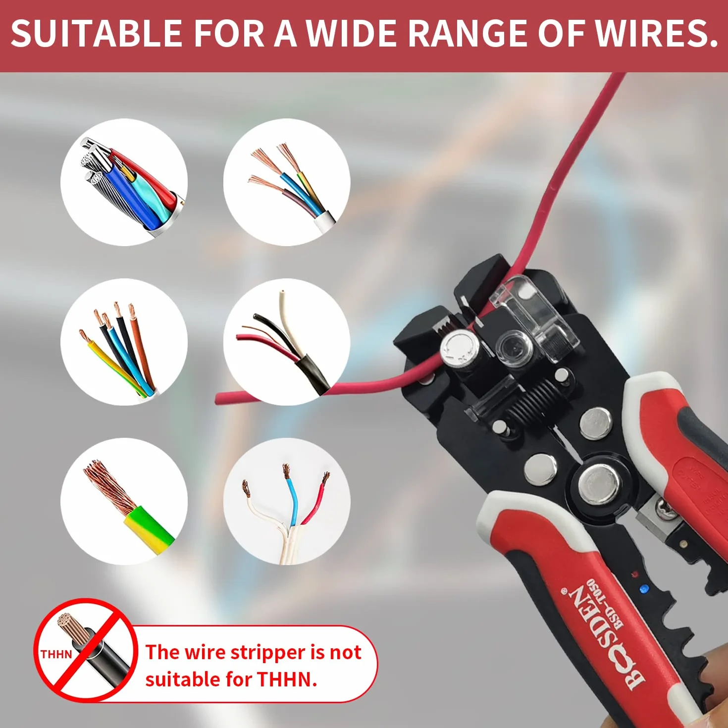 BOOSDEN Pinza Spelafili Automatica 3 in 1 Spelacavi Multifunzione 0.2-6mm² 24-10 AWG