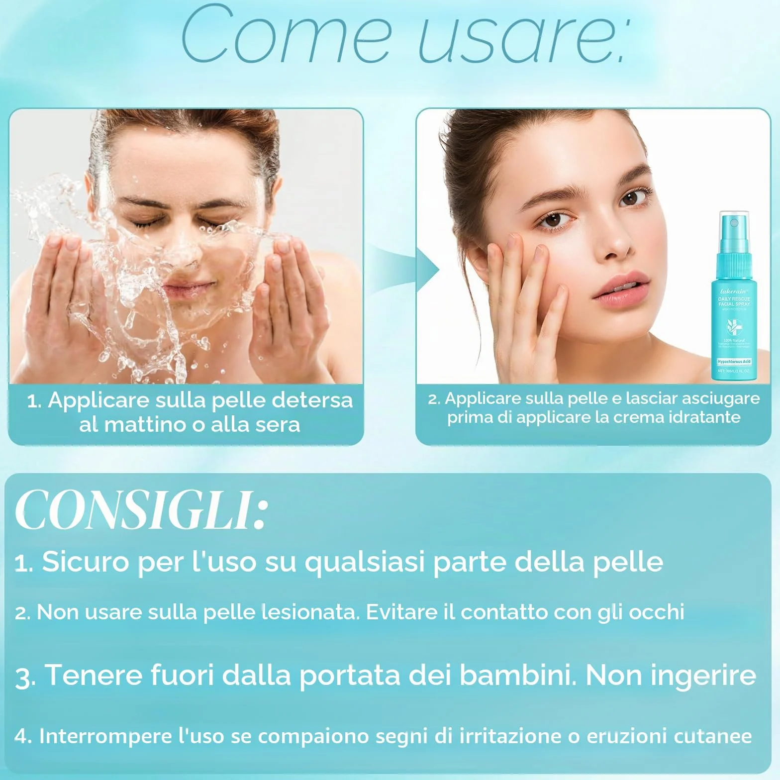 3 Piezas Acido ipocloroso Spray,Spray per viso, sicuro sulla pelle, adatto per cuoio capelluto secco e post-operatorio. Idrata e protegge la tua pelle
