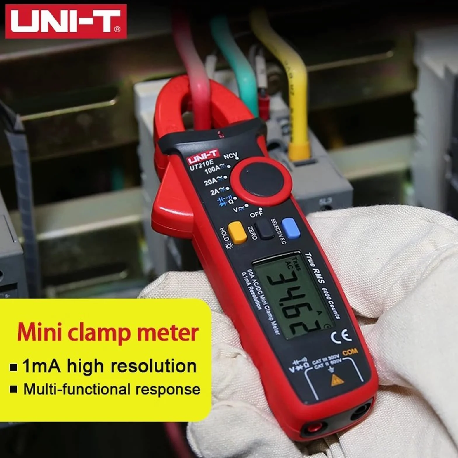 UNI-T UT210E Mini Digitale Pinza amperometrica 100A CA CC Vero RMS Multimetro con Alligatore Clip