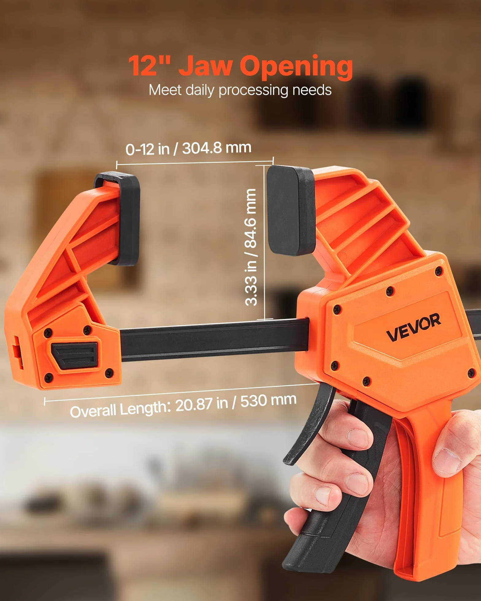 VEVOR Morsetti a Barra per Lavorazione del Legno 2 Pezzi, Apertura 30,48cm, Set Morsetti Paralleli, Carico 154 kg, Profondità 84,6 mm