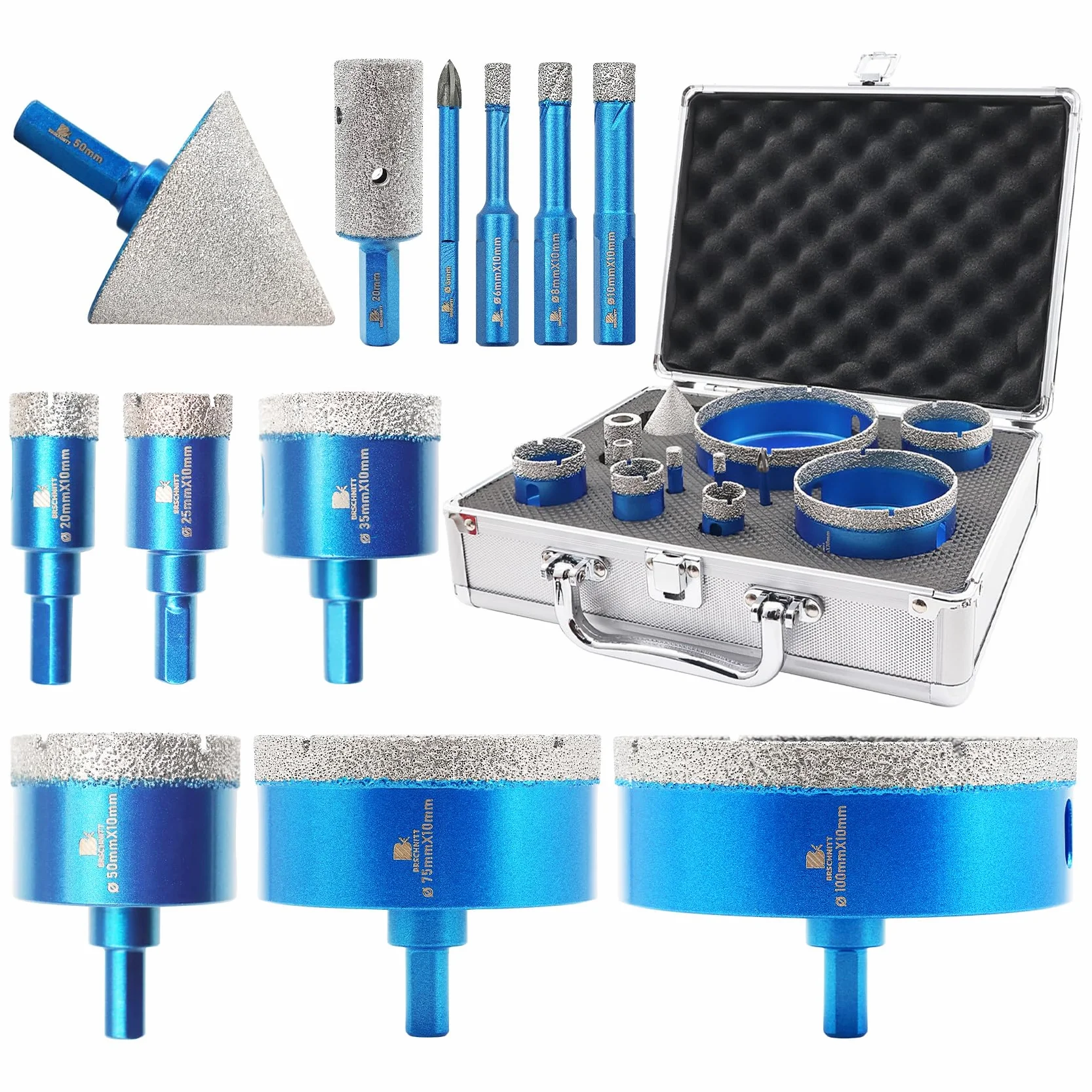 Punta per Trapano Diamantata Set 6-100mm Frese Diamantate per Porcellana Granito Piastrella Marmo Taglio a Secco