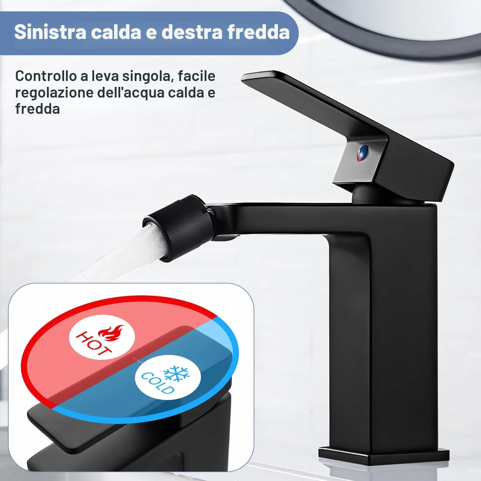 Rubinetto Bidet Nero Monocomando in Ottone con Bocca Girevole Staccabile G3/8