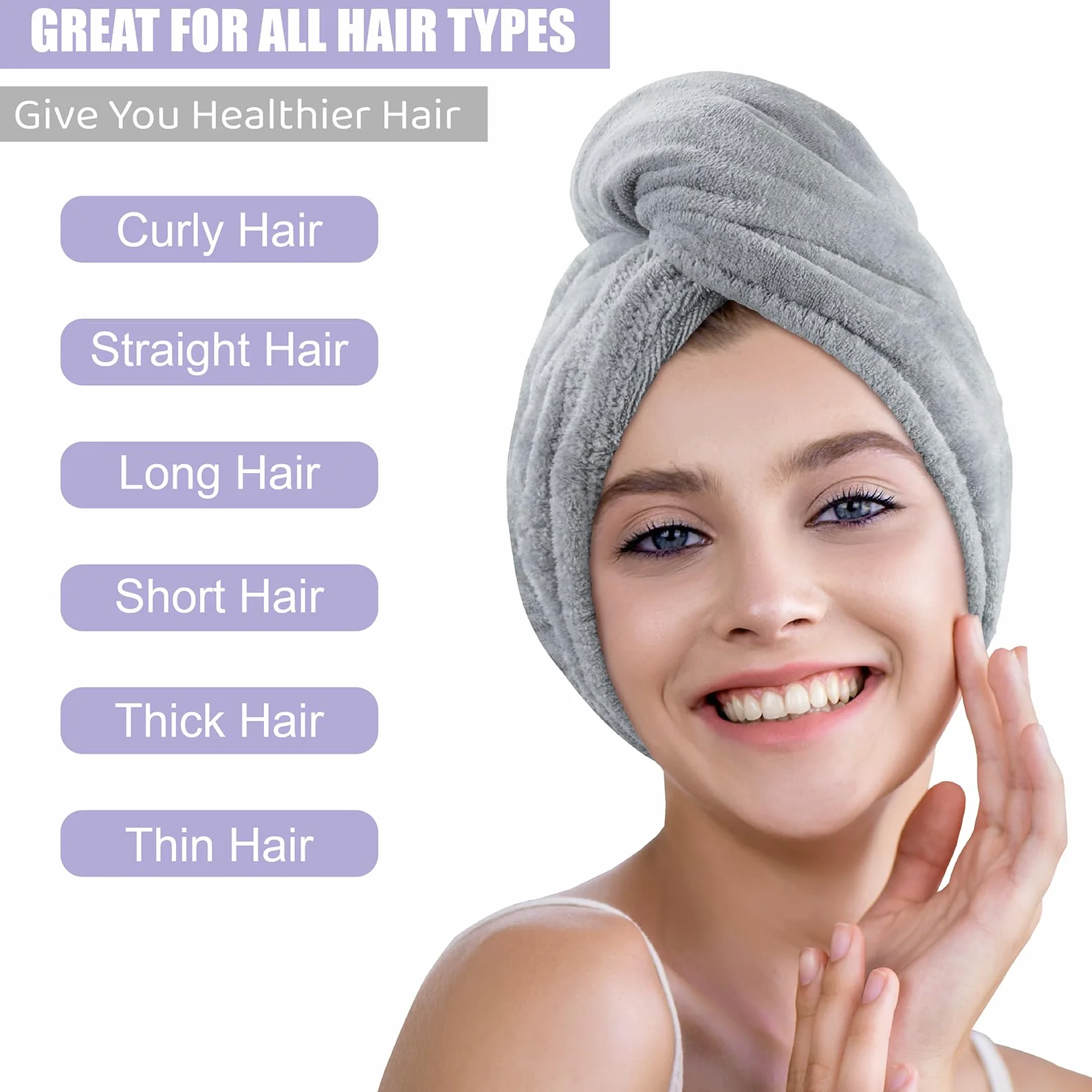 Asciugamani in microfibra per capelli in confezione da 2, turbante anti crespo, ad asciugatura rapida, ad assorbimento rapido, da donna, turbante per capelli ricci e bagnati, per ragazze e