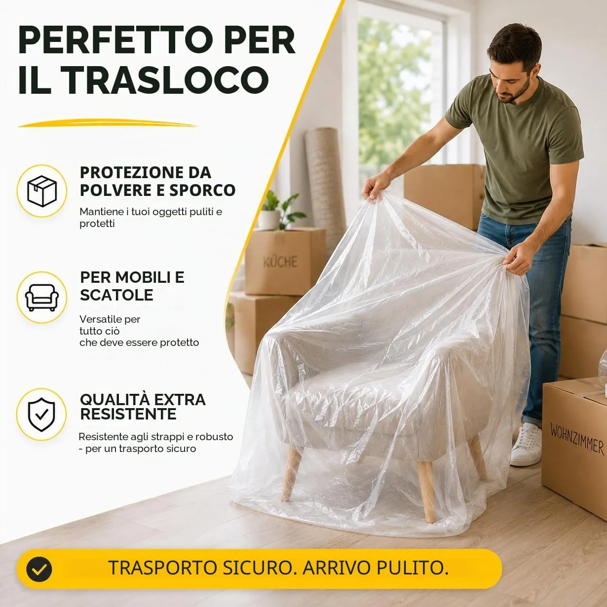 Telo Protettivo Extra Resistente Trasparente 6x4x5m 160m² Pittura Ristrutturazioni Traslochi Made in Europe