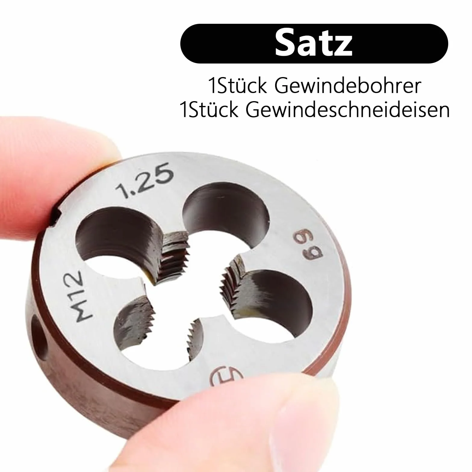 Set maschi e filiere HSS M12 x 1,25 mm filettatura destra fine diritta scanalata