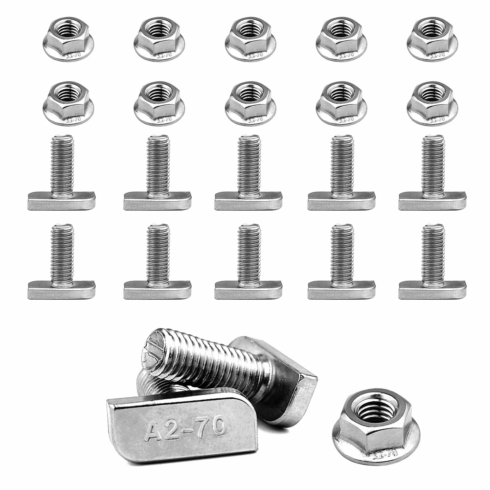 Viti a Testa Martello M8 x 20 mm T Bolt Bullone con Dadi a Flangia M8 per Moduli in PVC, Profilo Alluminio Fotovoltaico