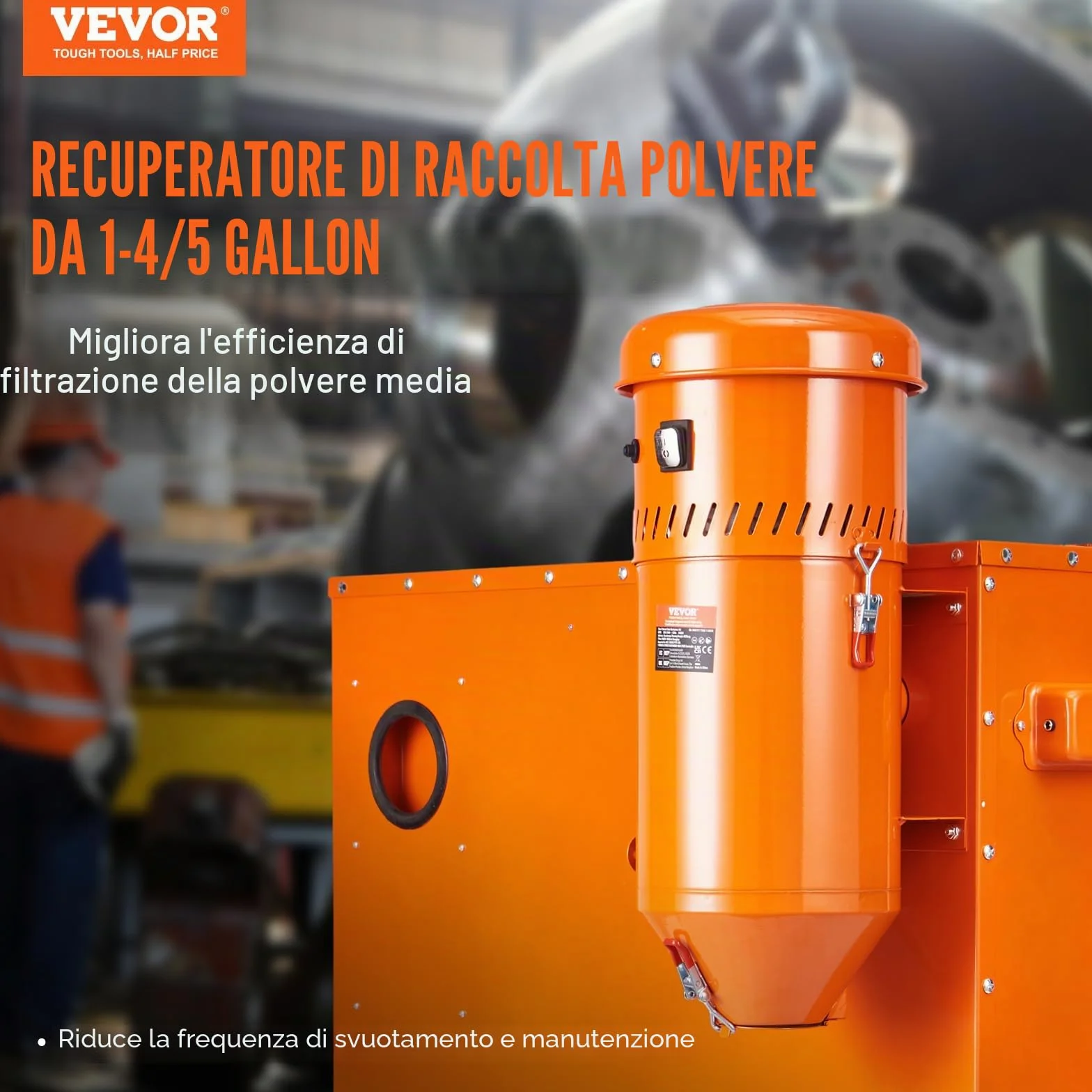 VEVOR Sistema di raccolta polveri 1450 W 1,8 galloni per sabbiatrici