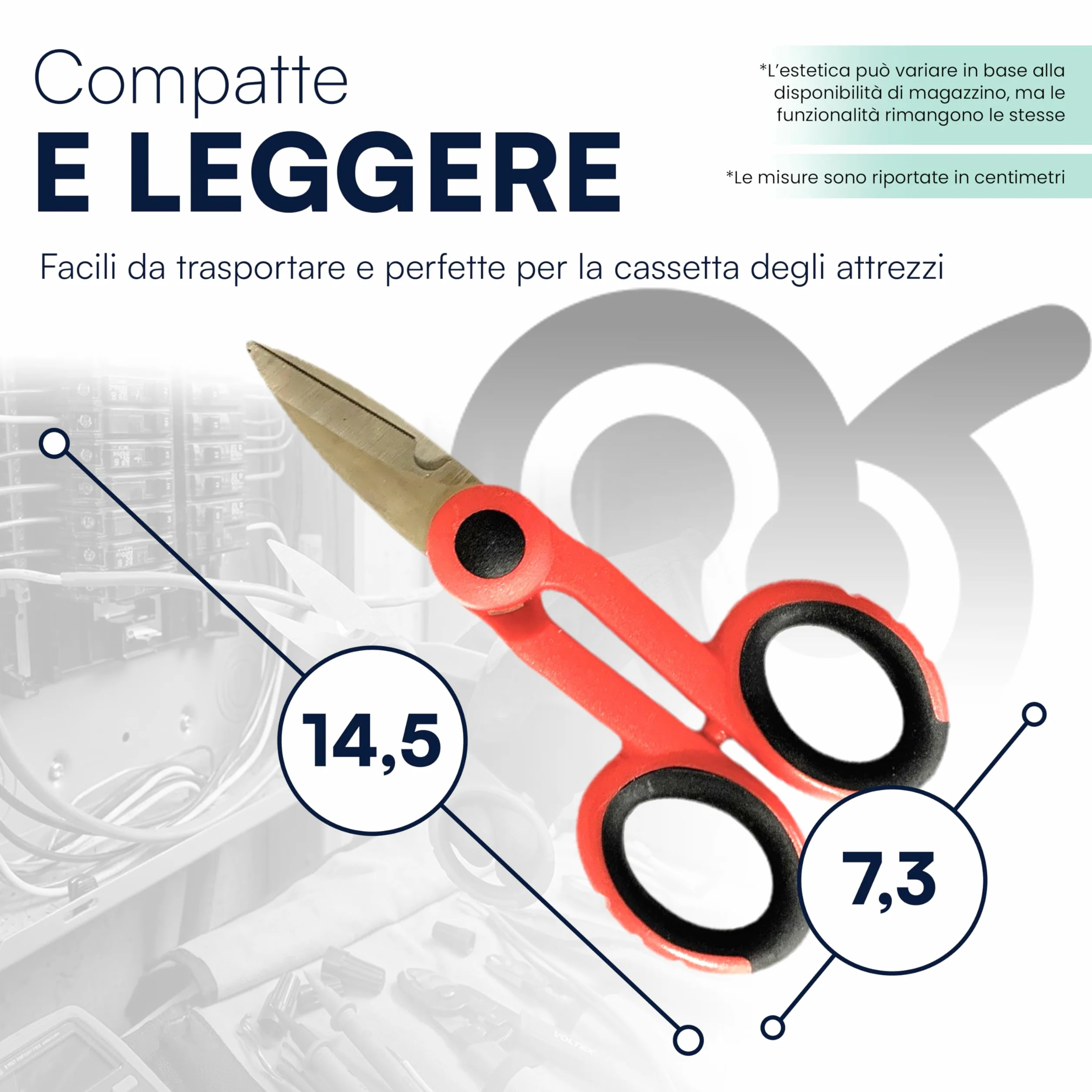 Forbici Elettricista Professionali 14,5 x 7,3 cm Lame Micro Dentate Acciaio Impugnatura Isolante Antiscivolo
