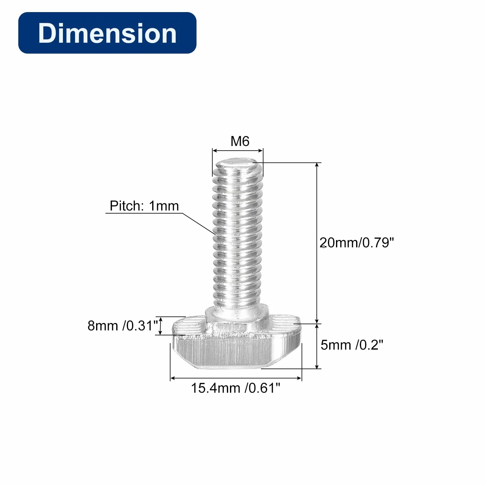 QUARKZMAN Bulloni a T-Slot M6 x 20mm per Profilo Alluminio 3030, Acciaio Inossidabile 304, Argento
