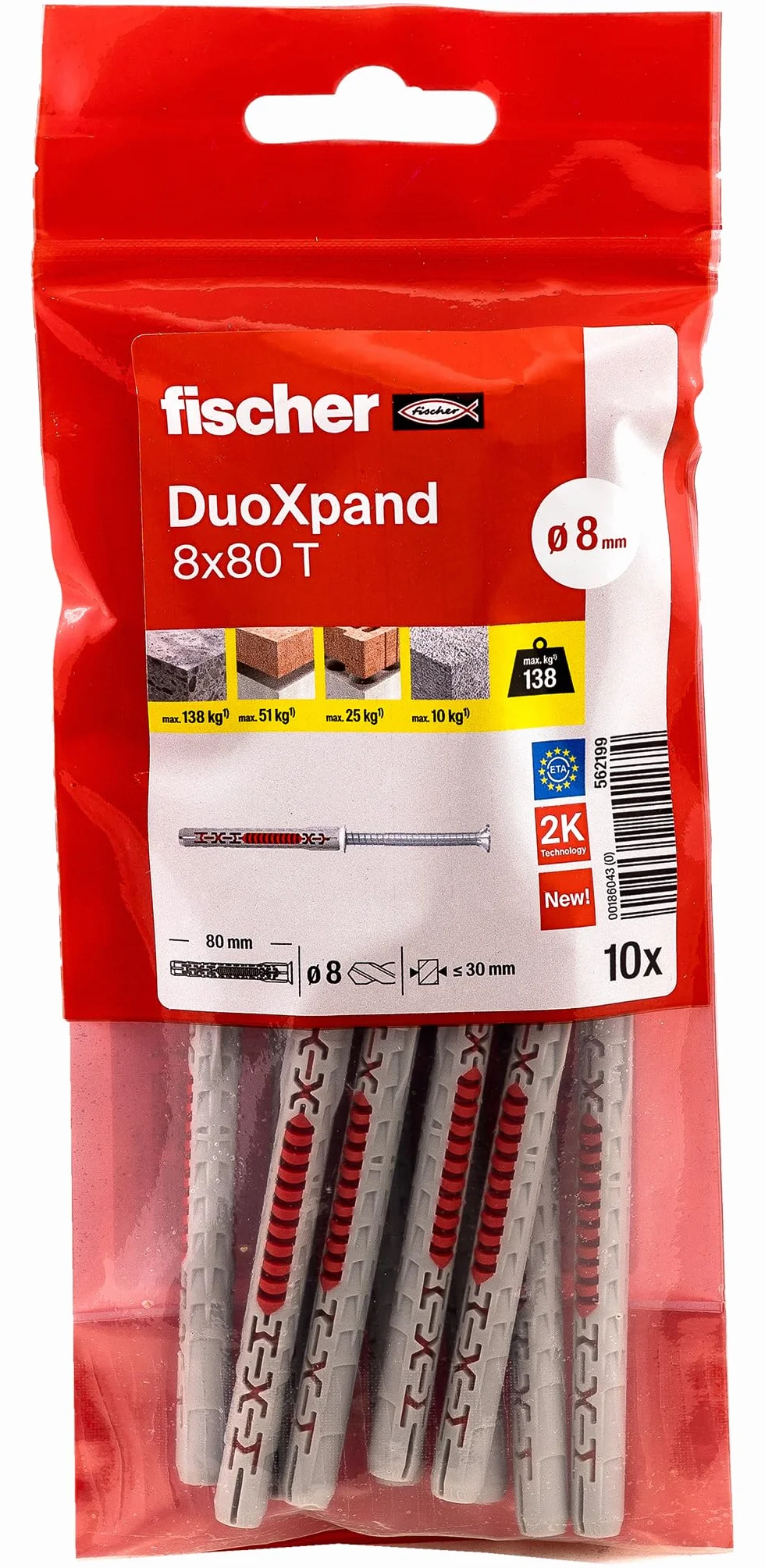 fischer DuoXpand 8 x 80 T tasselli universali con vite a testa svasata zincata 10 pezzi