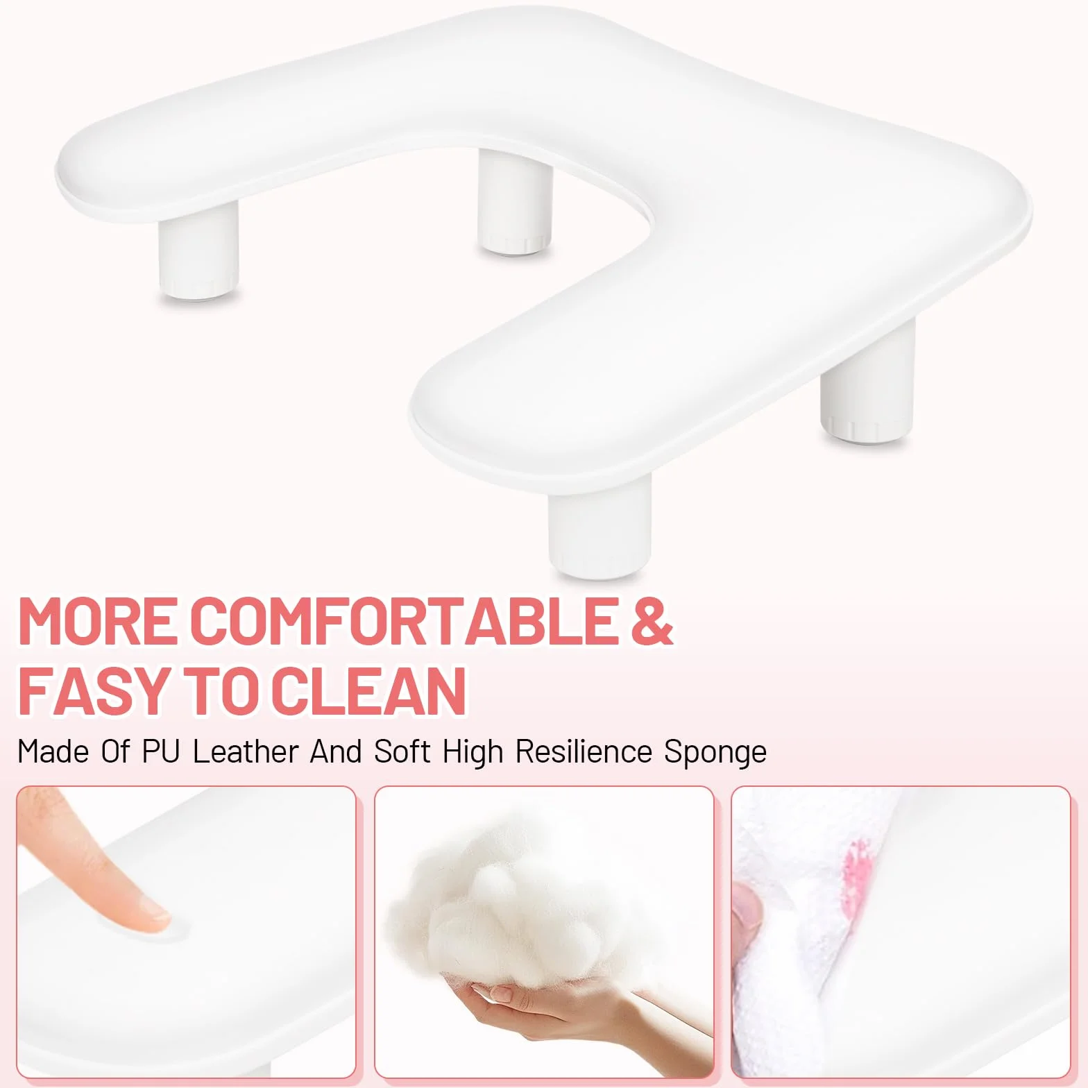Poggiamano per Unghie per Mani a U – Appoggia Mani per Unghie,Poggiapolsi Regolabile in Altezza in Pelle PU Antiscivolo,Bracciolo per manicure,Ideale per Tecnici delle Unghie – Bianco
