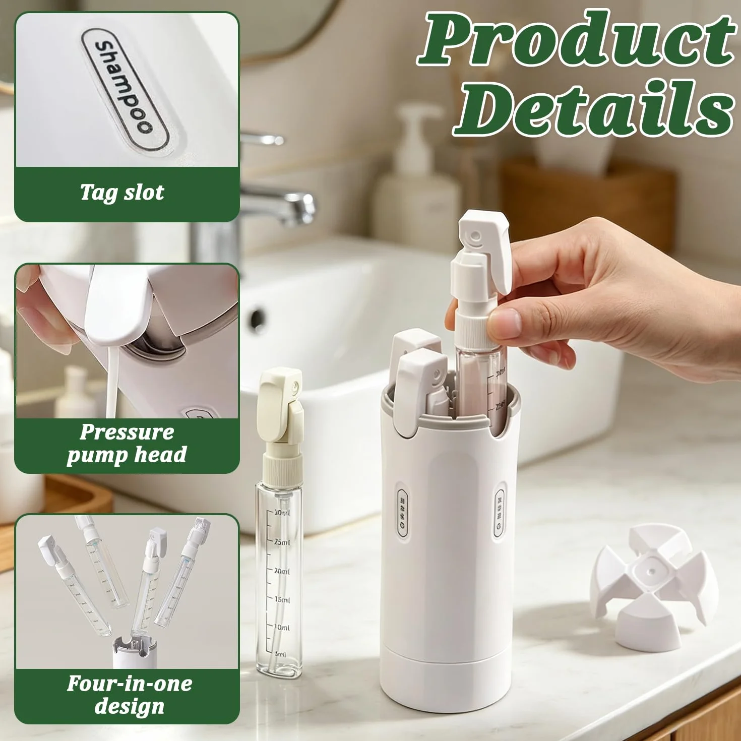 Dispenser da viaggio 4 in 1, Set di flaconi dispenser da viaggio 4 in 1, Dispen-ser da viaggio ricaricabile, Contenitori Portatili Ricaricabili a Prova di Perdite, Kit Viaggio Aereo Bagaglio a Mano