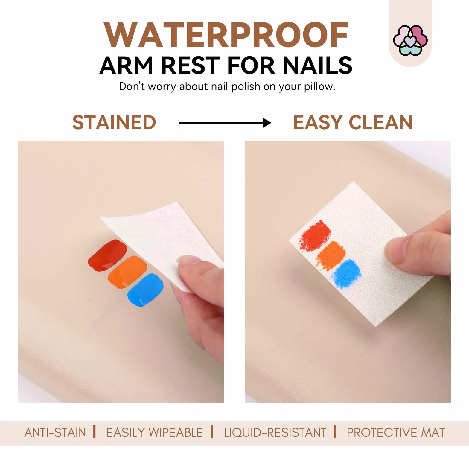Saviland Bracciolo per unghie in pelle per manicure, poggia mano marrone per nail art con cuscino antiscivolo per unghie protettivo tappetino per unghie forniture per unghie manicure salone