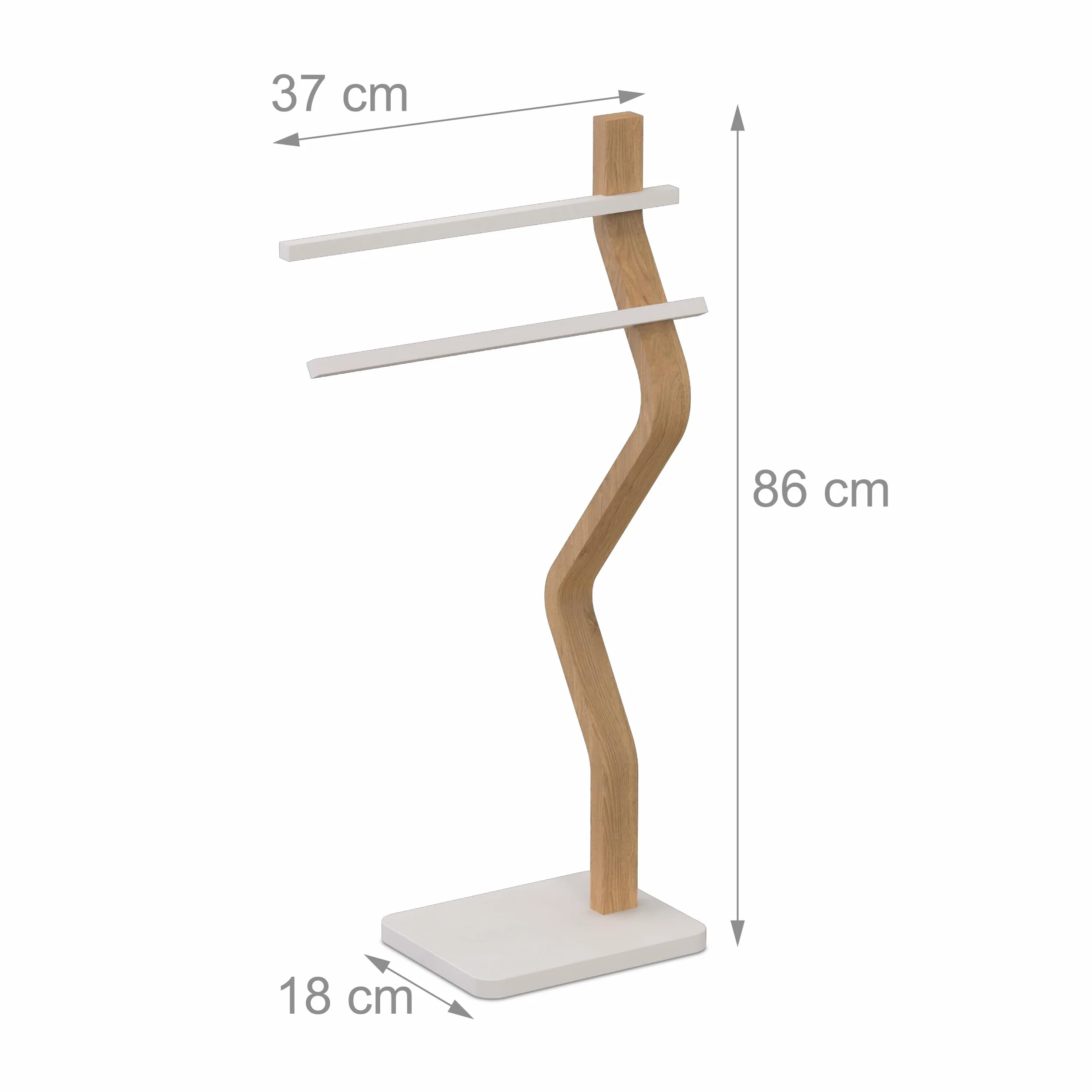 Relaxdays Portasciugamani a 2 Bracci Sfalsati Piantana da Bagno 86x37x18 cm Ferro Legno Bianco