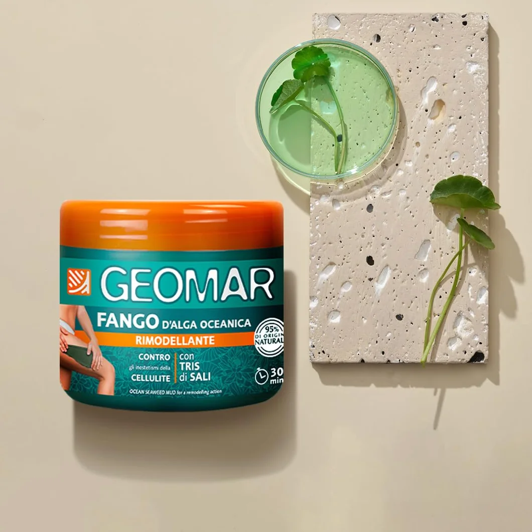 GEOMAR | Fango d'Alga Oceanica Rimodellante contro gli Inestetismi della Cellulite, 95% di Origine Naturale, con Tris Di Sali (Marino, di Epsom e del Mar Morto) e Acqua d' Alga, Made in Italy, 600 g
